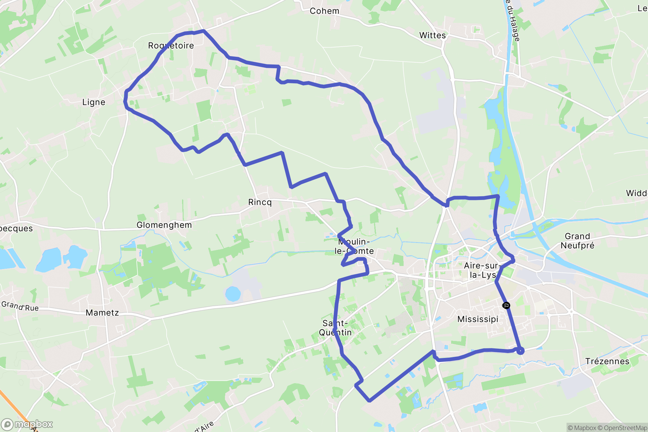 Aire-sur-la-Lys : carte du parcours de randonnée - France