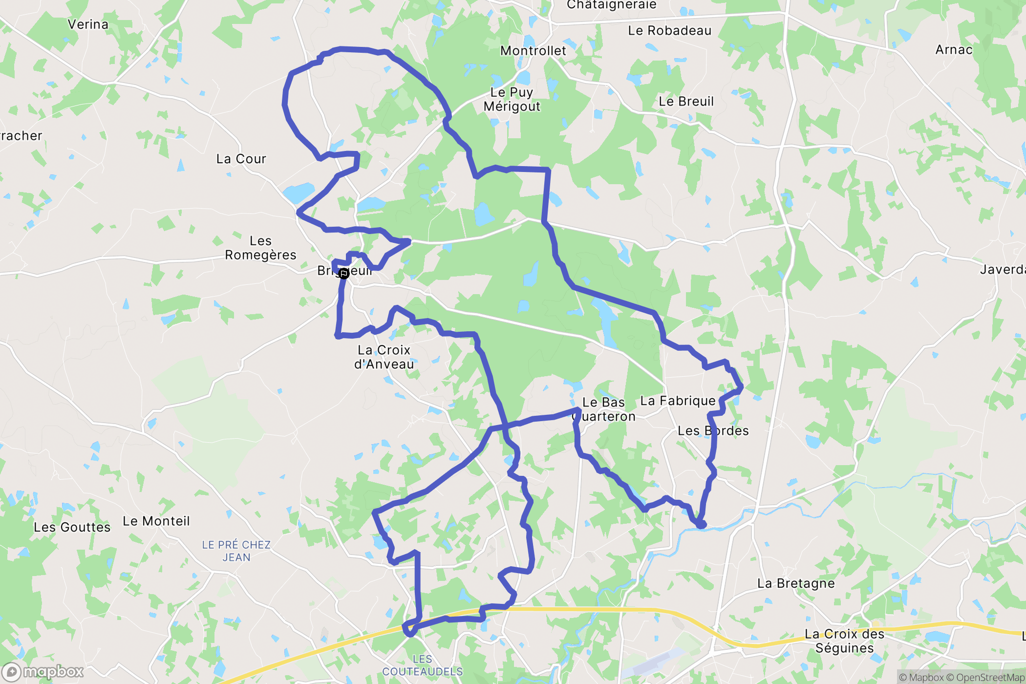 Brigueuil : carte du parcours de randonnée - France