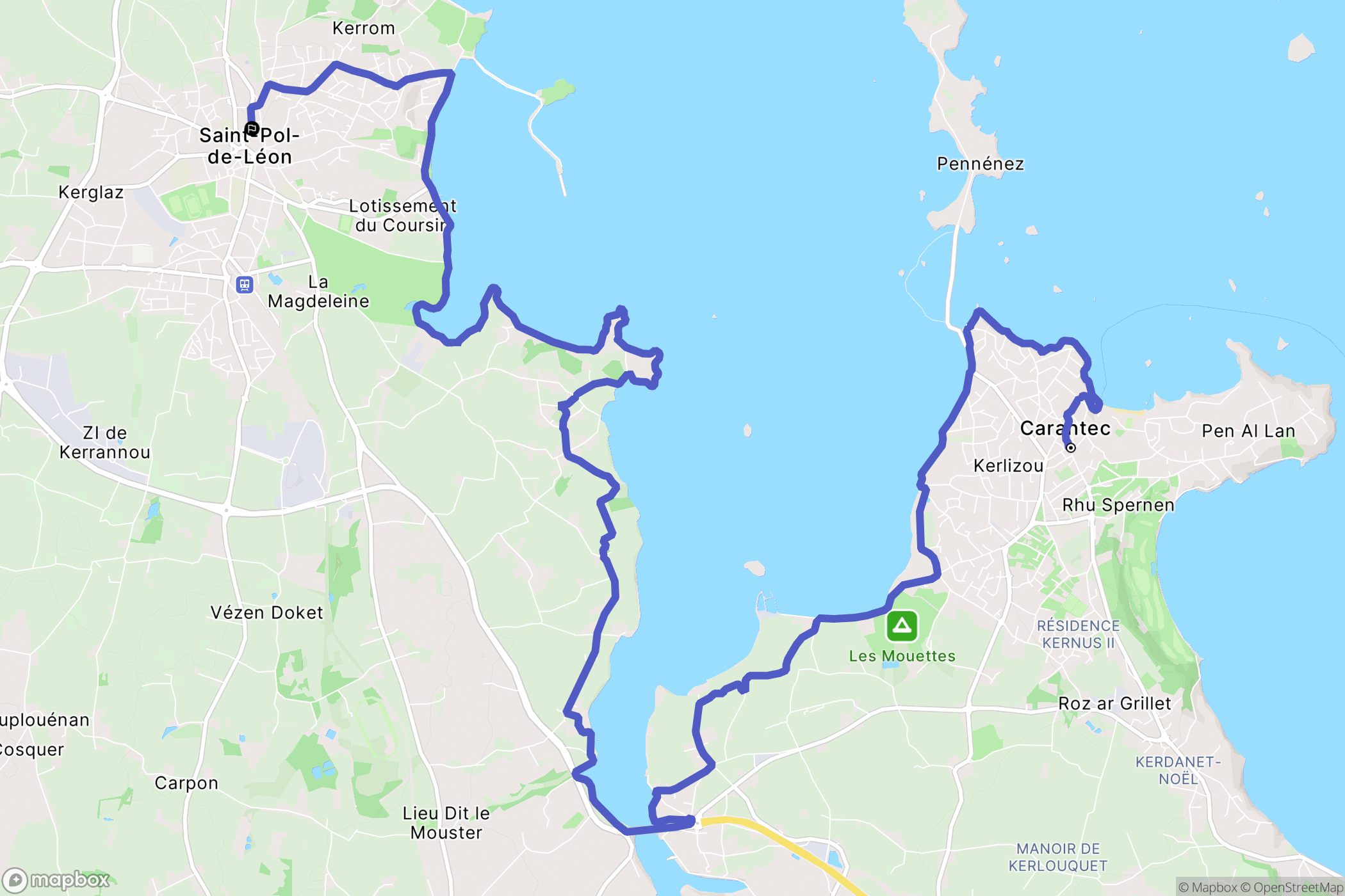 Carantec : carte du parcours de randonnée - France