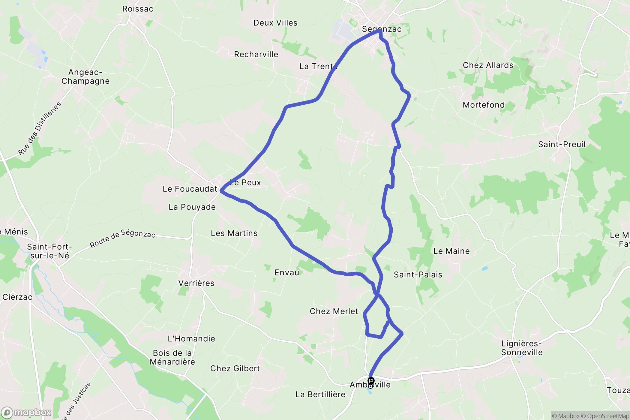 Lignières-Ambleville : carte du parcours de randonnée - France