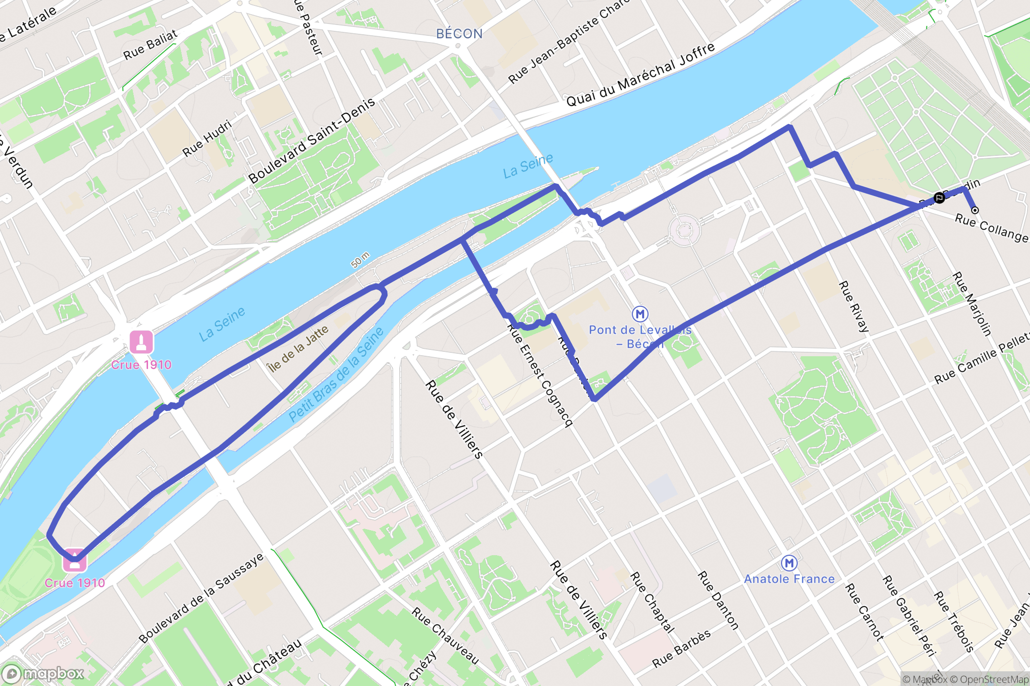 Levallois-Perret : carte du parcours de randonnée - France