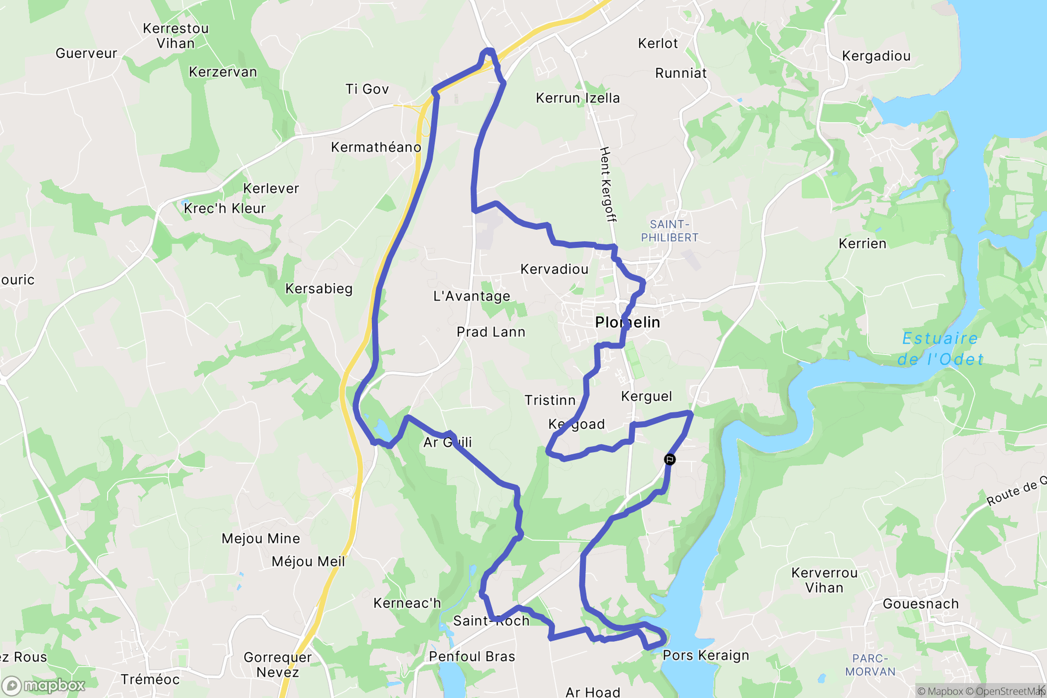 Plomelin : carte du parcours de randonnée - France