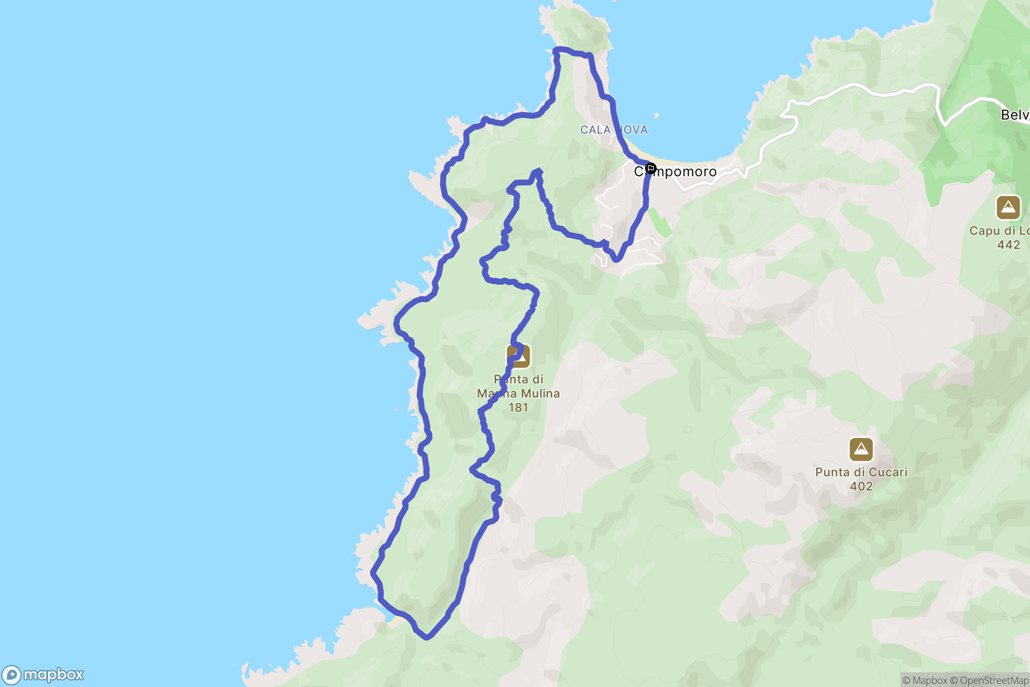 Belvédère-Campomoro : carte du parcours de randonnée - France