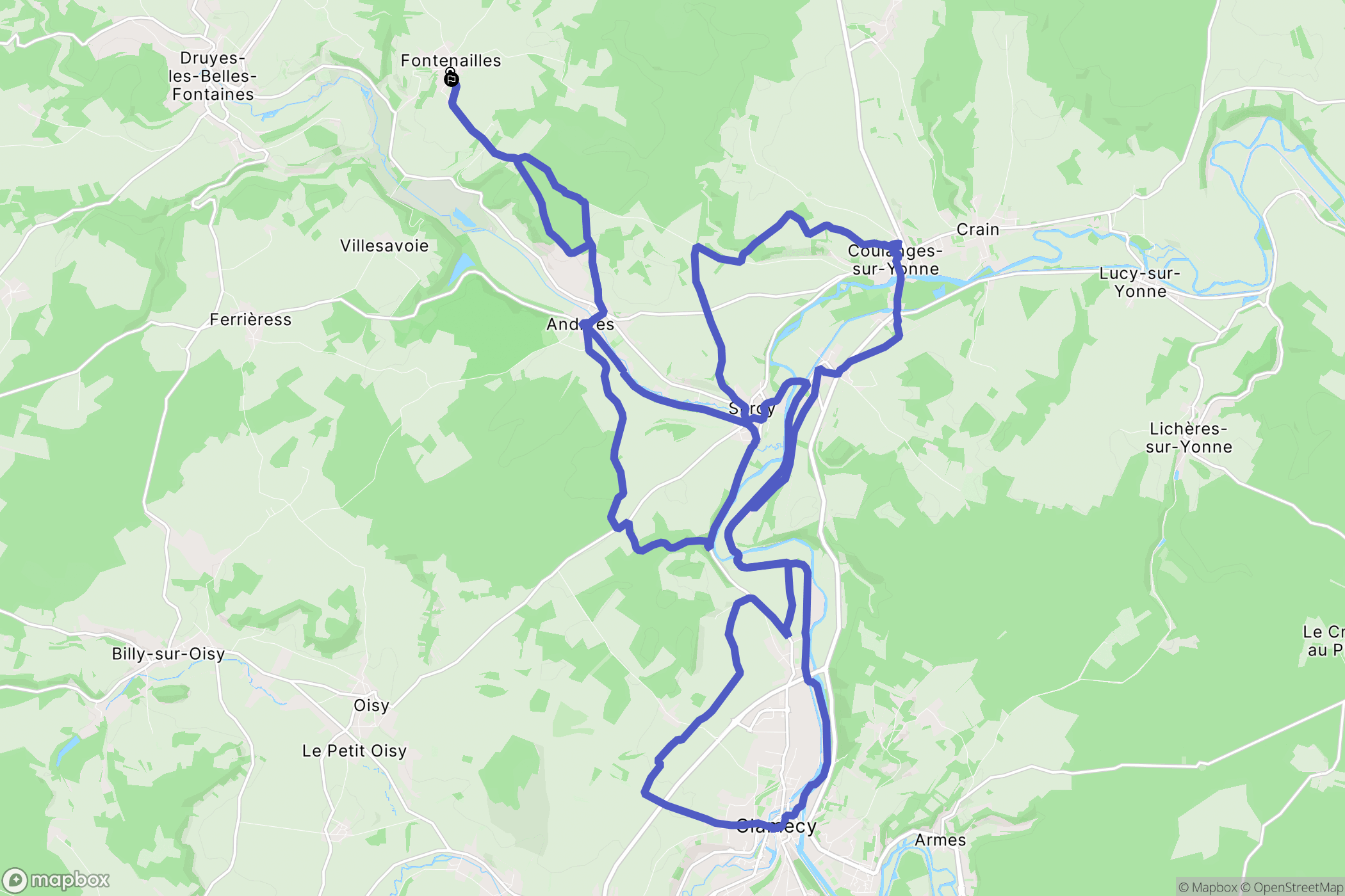 Andryes : carte du parcours de randonnée - France