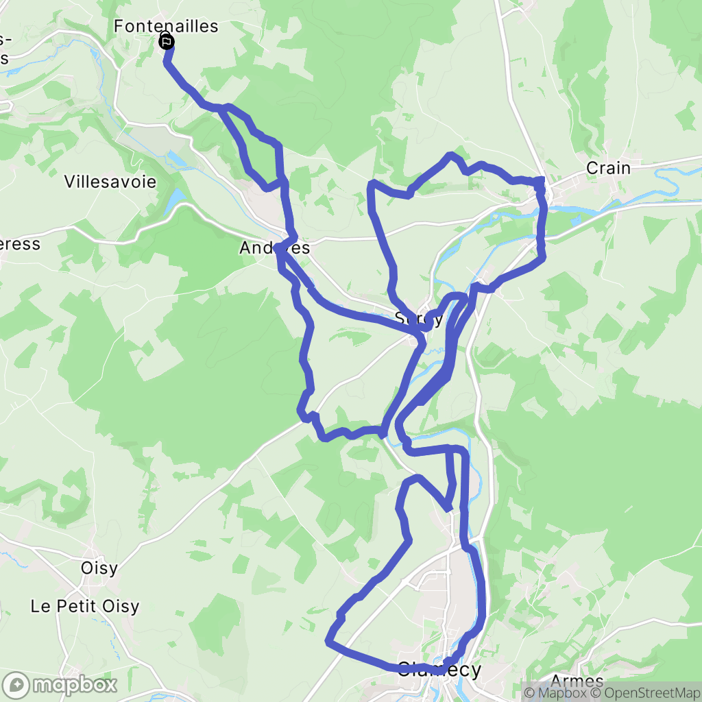 Andryes : carte du parcours de randonnée - France