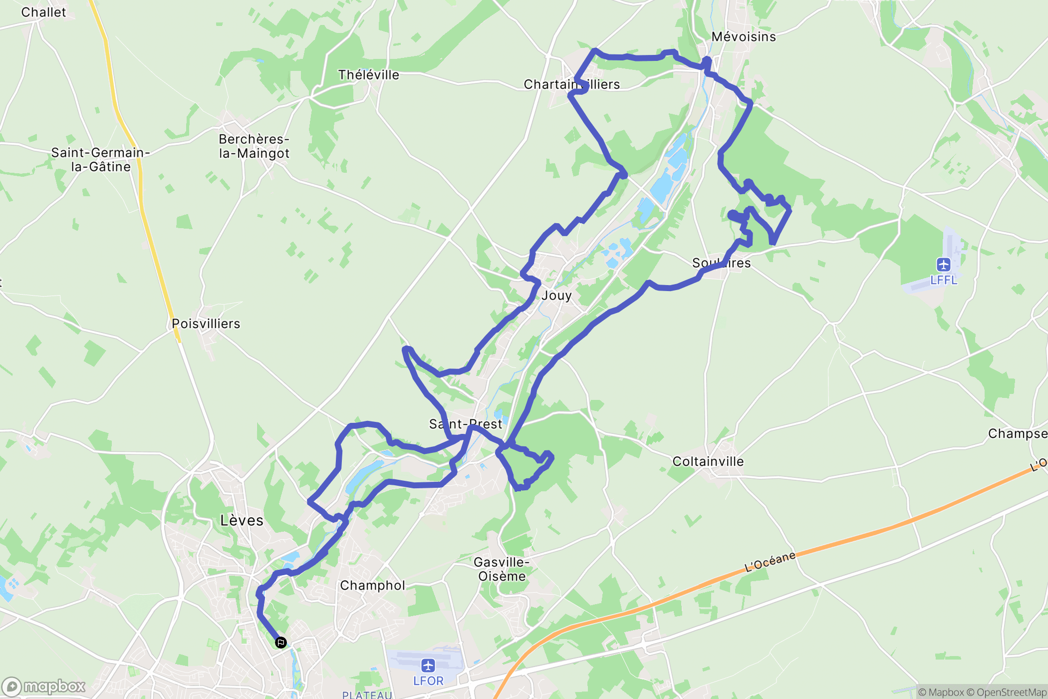 Chartres : carte du parcours de randonnée - France