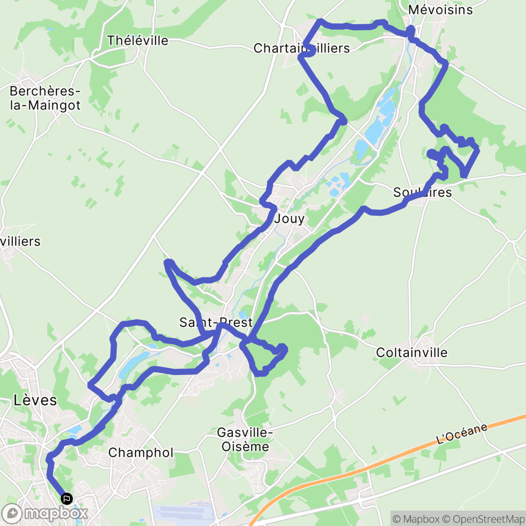 Chartres : carte du parcours de randonnée - France
