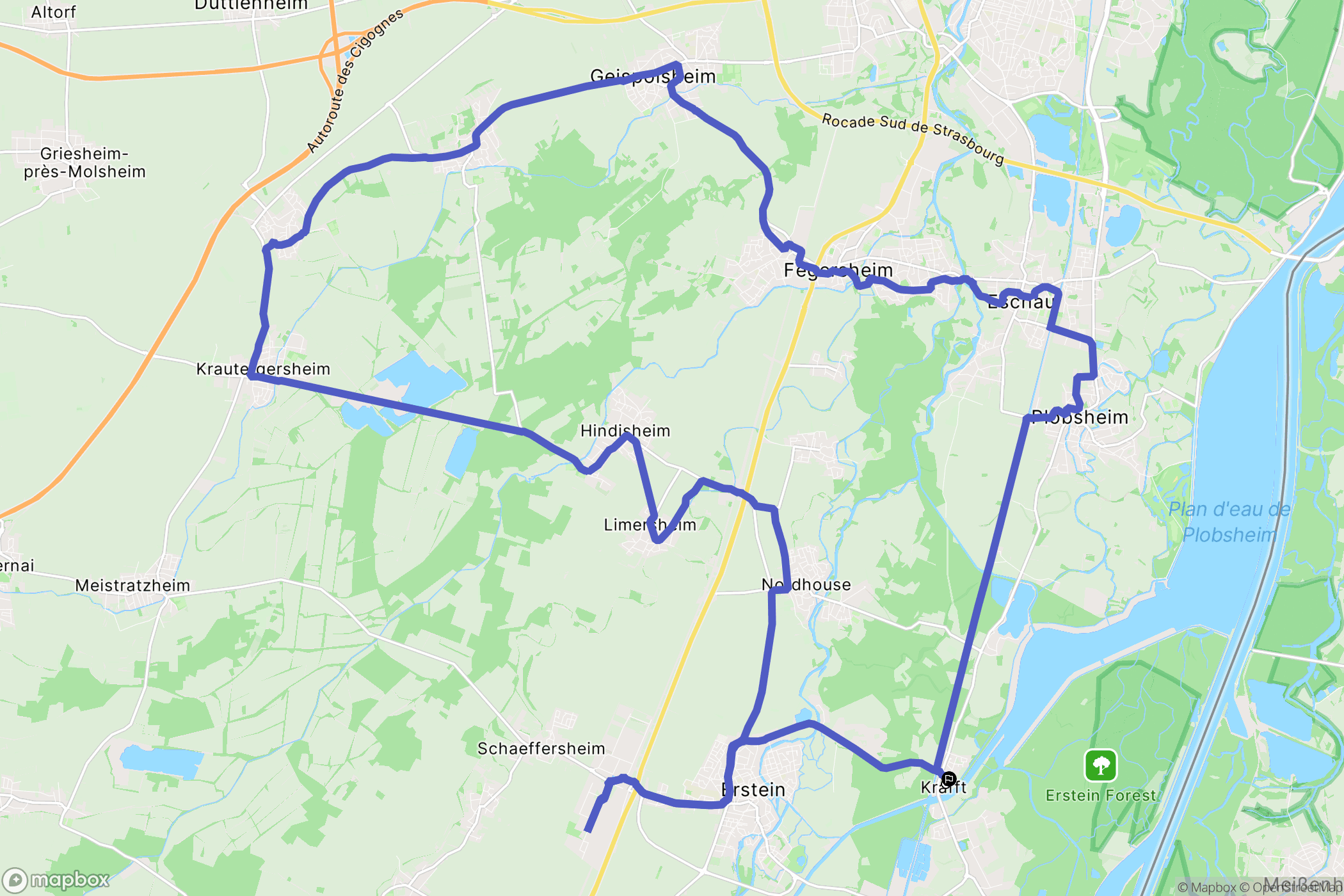 Erstein : carte du parcours de randonnée - France