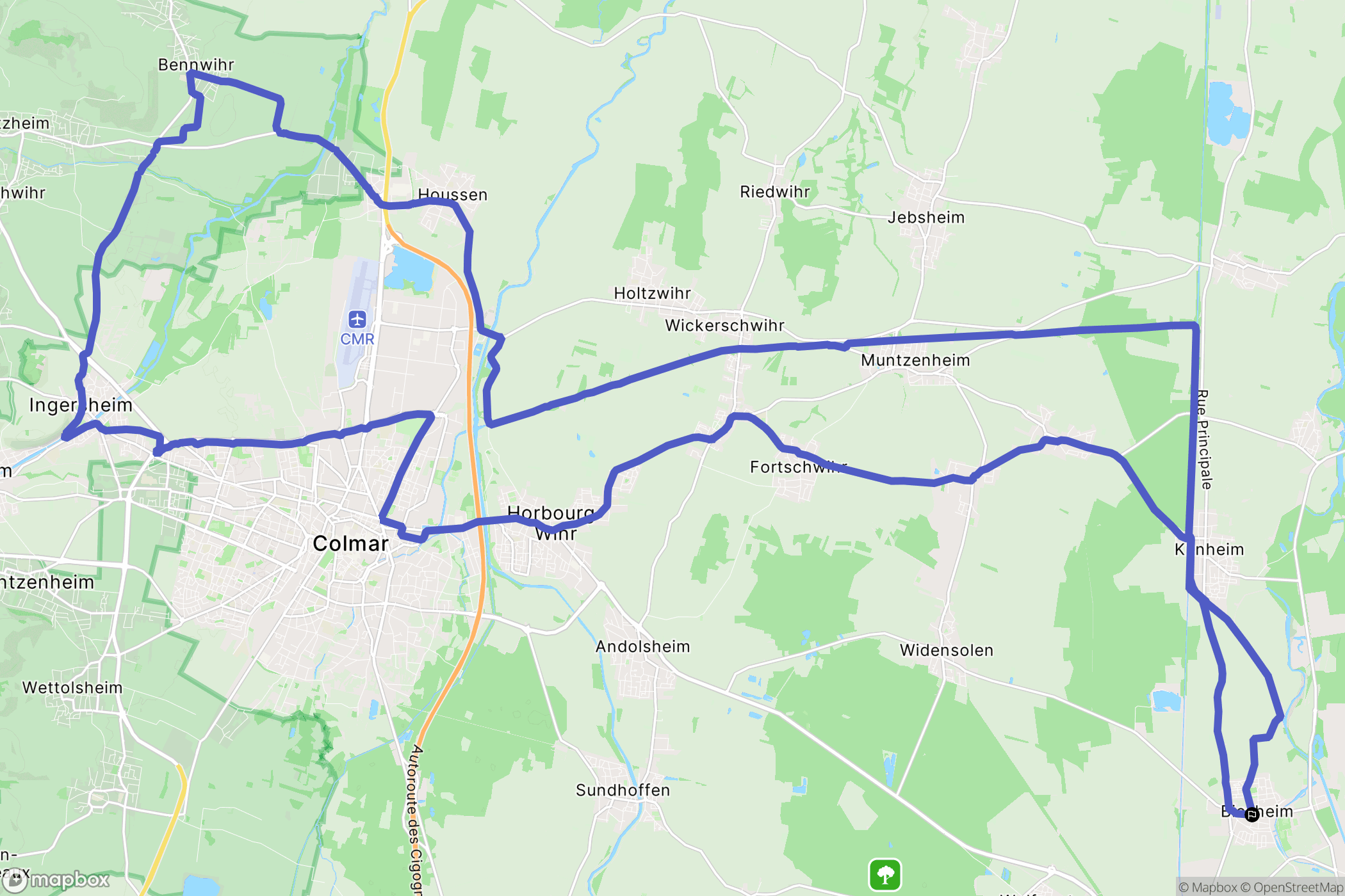 Biesheim : carte du parcours de randonnée - France