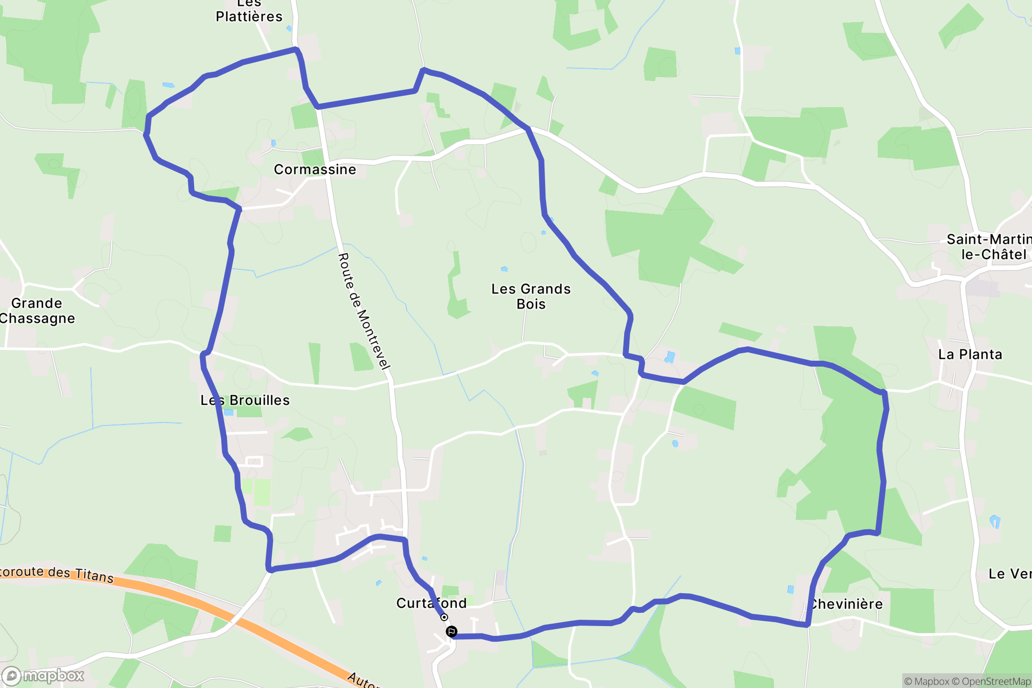 Curtafond : carte du parcours de randonnée - France