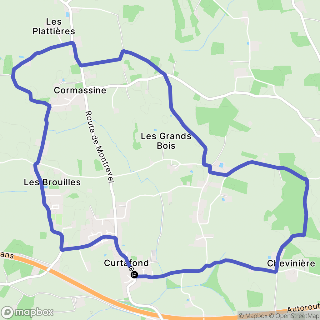 Curtafond : carte du parcours de randonnée - France