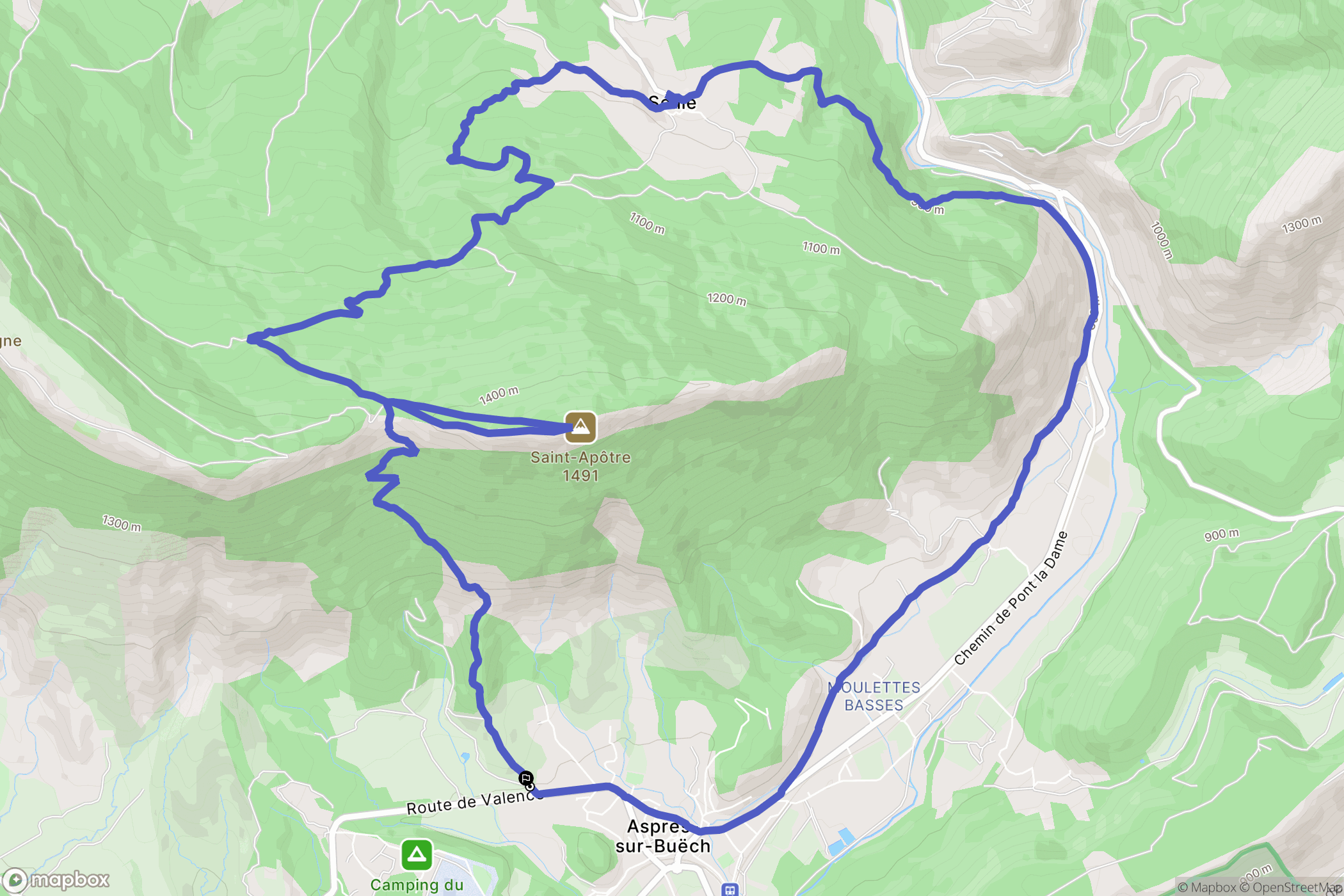 Aspres-sur-Buëch : carte du parcours de randonnée - France