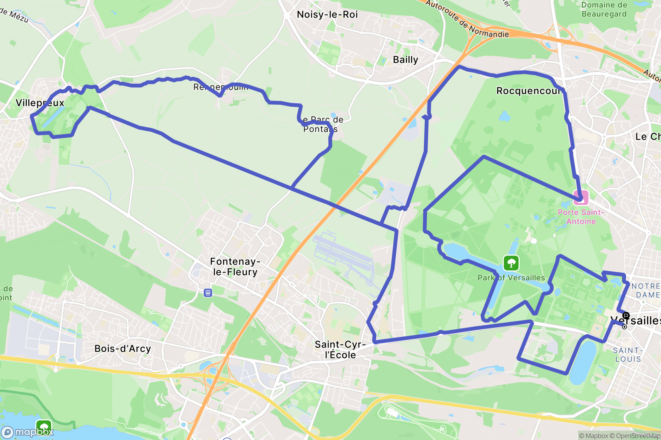 Versailles : carte du parcours de randonnée - France