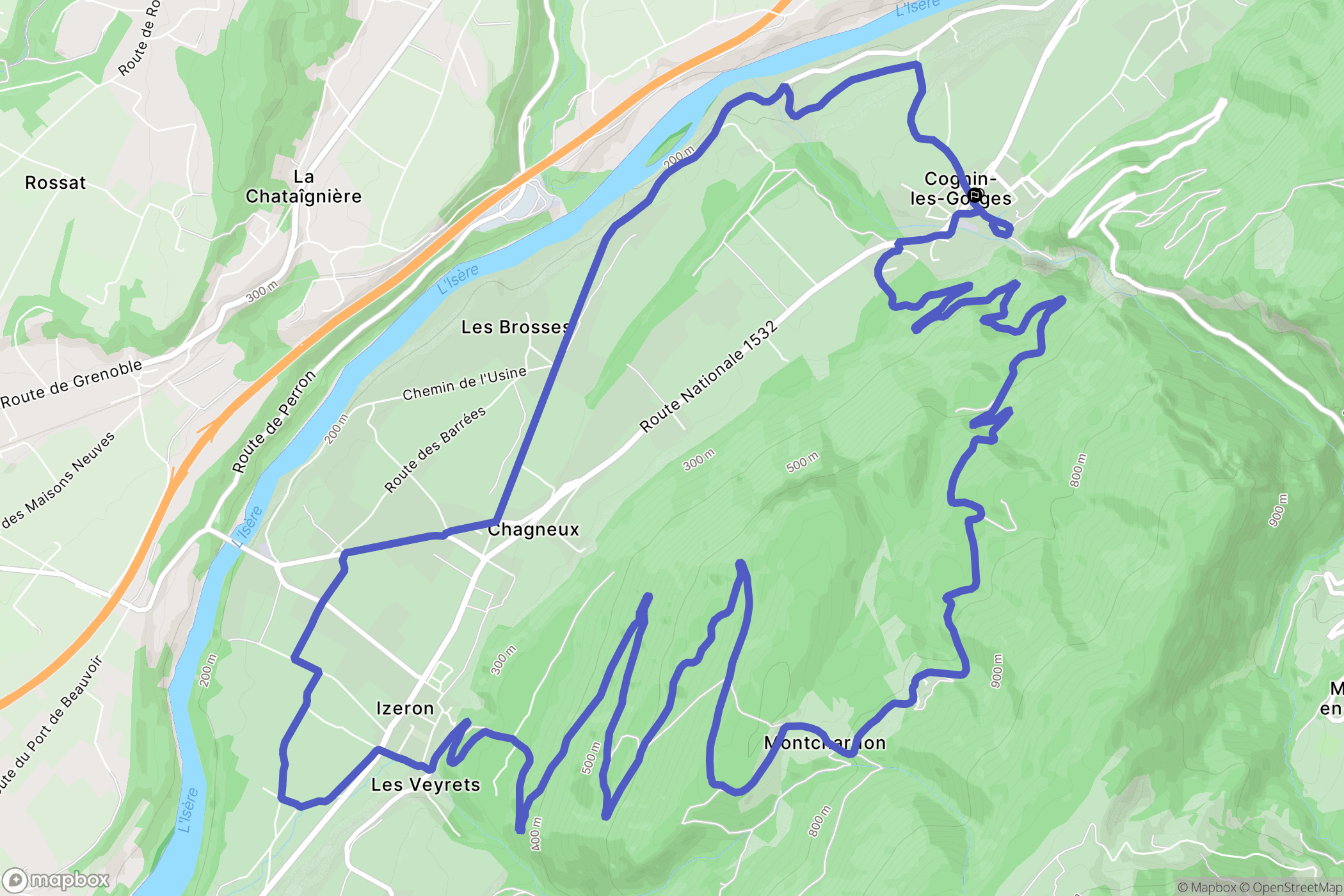 Cognin-les-Gorges : carte du parcours de randonnée - France