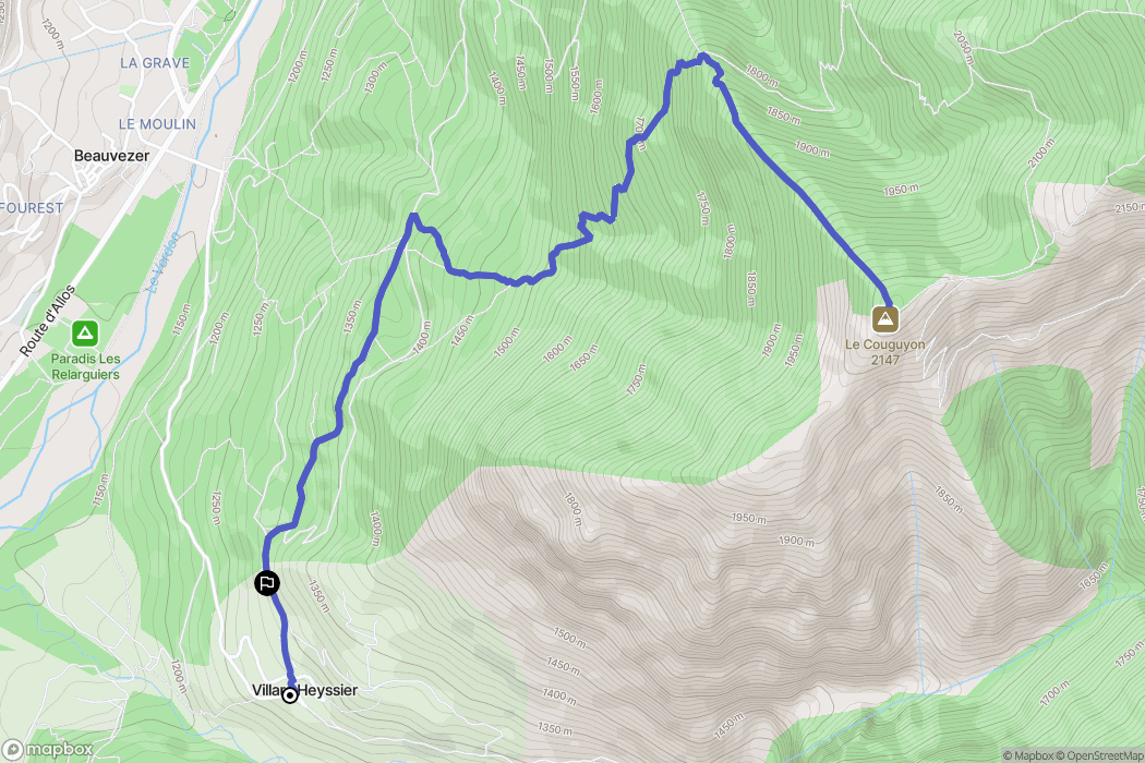 Beauvezer : carte du parcours de randonnée - France