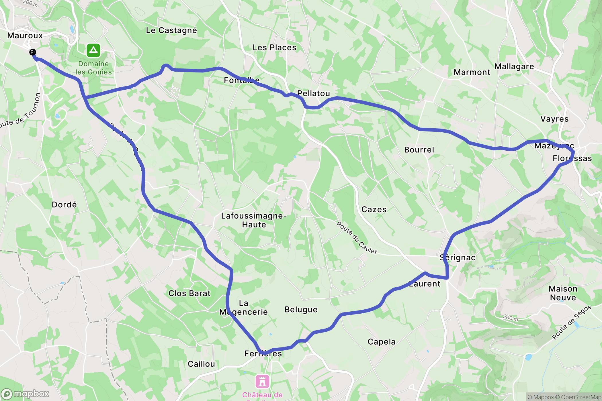 Mauroux : carte du parcours de randonnée - France