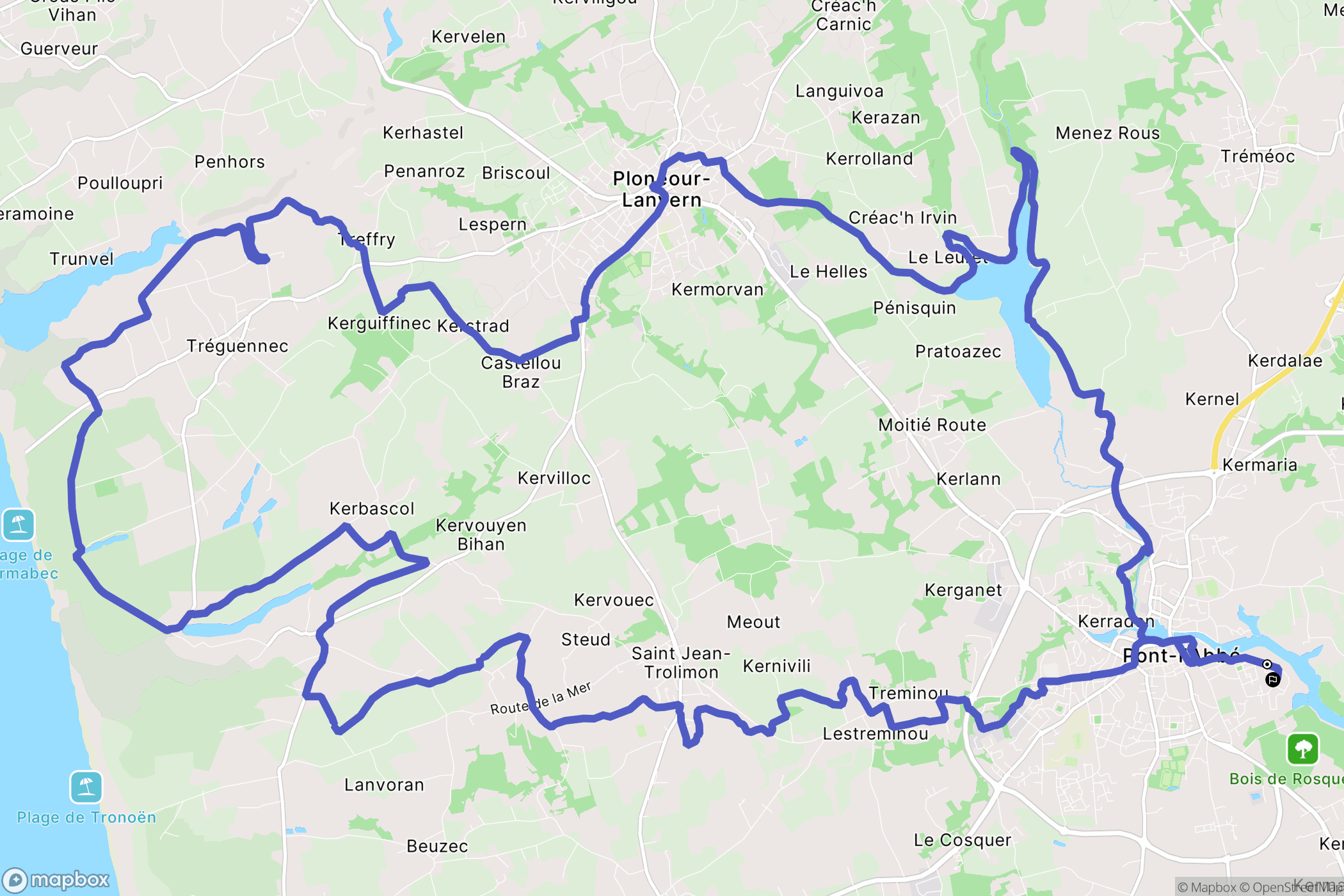 Pont-l'Abbé : carte du parcours de randonnée - France