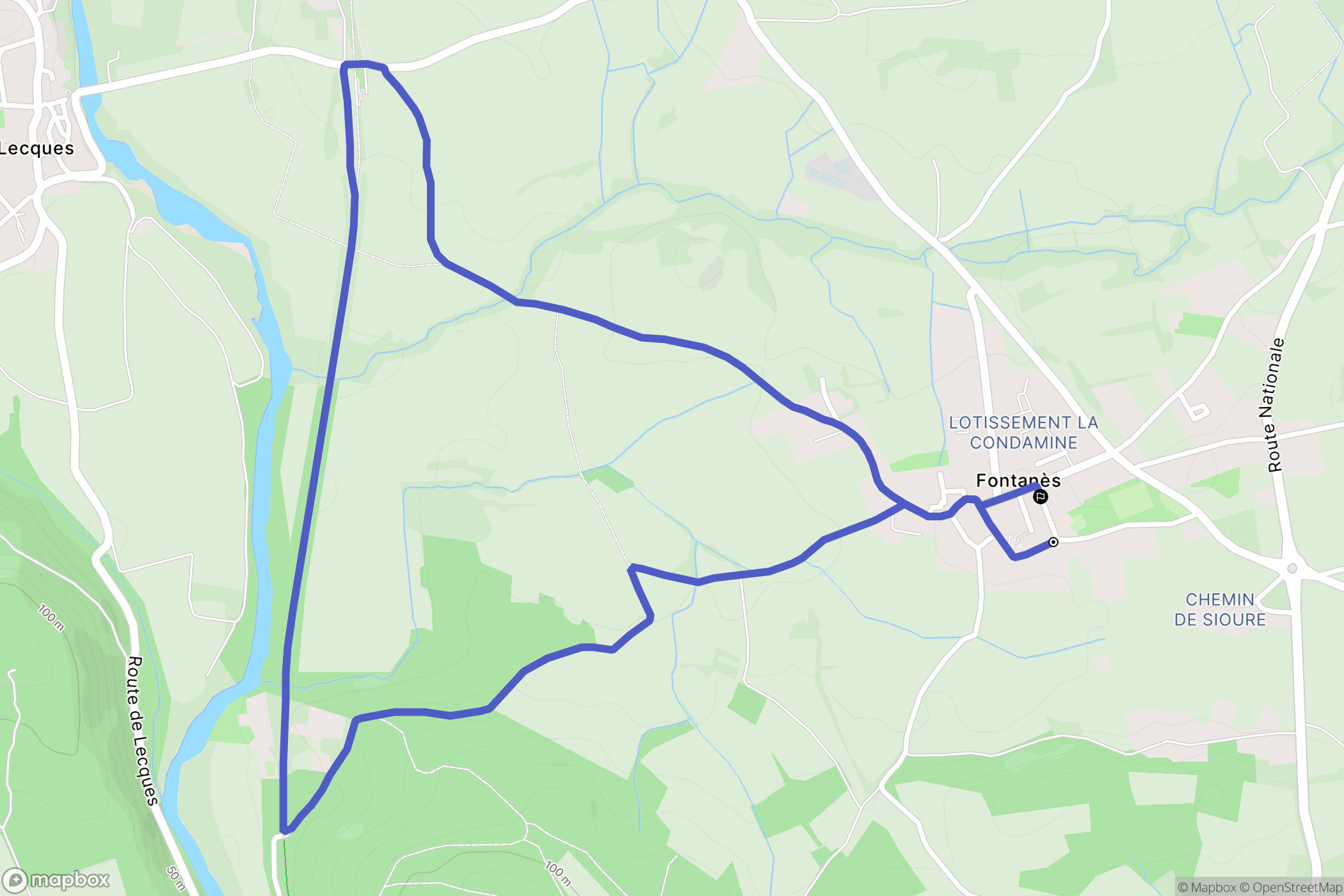 Fontanes : carte du parcours de randonnée - France