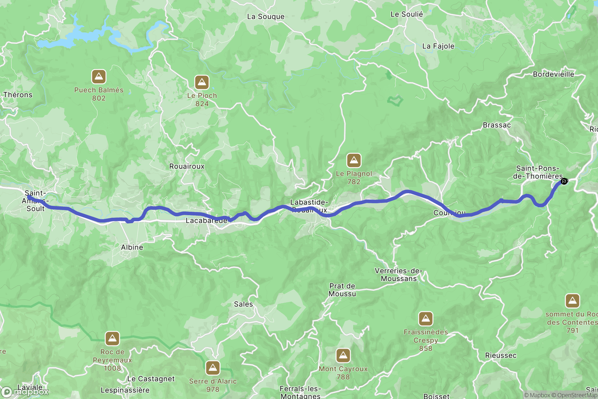 Saint-Pons-de-Thomières : carte du parcours de randonnée - France