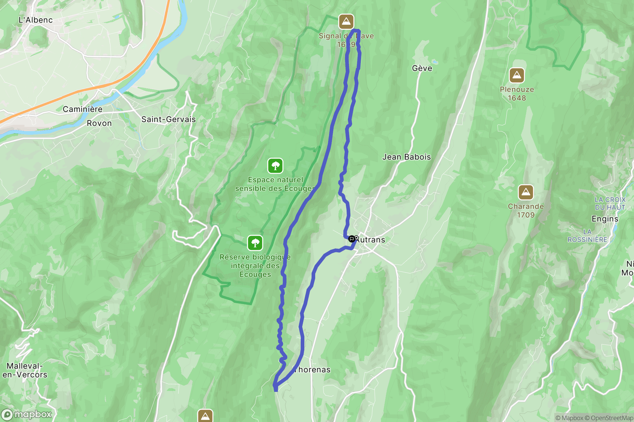 Autrans-Méaudre en Vercors : carte du parcours de randonnée - France