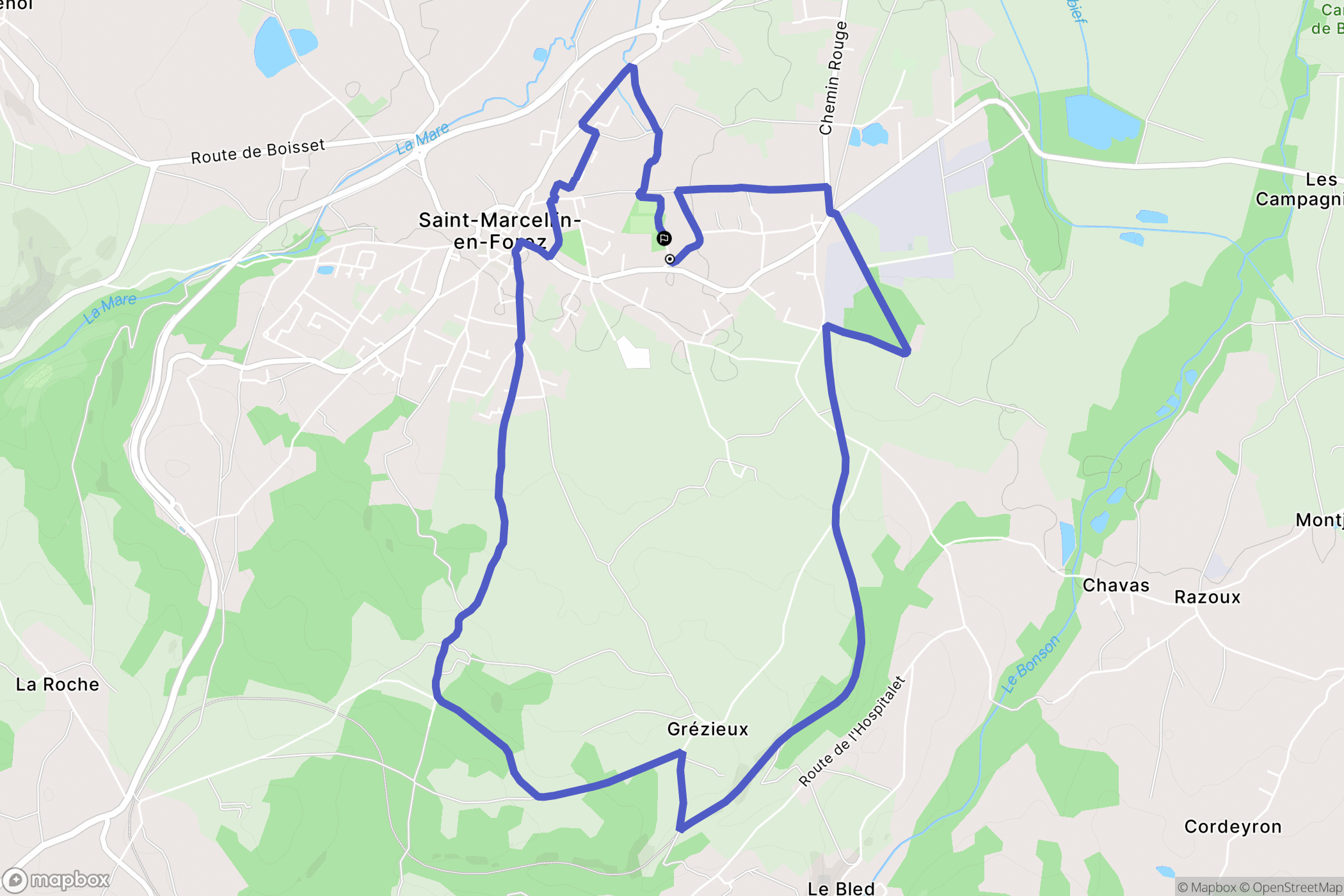 Saint-Marcellin-en-Forez : carte du parcours de randonnée - France