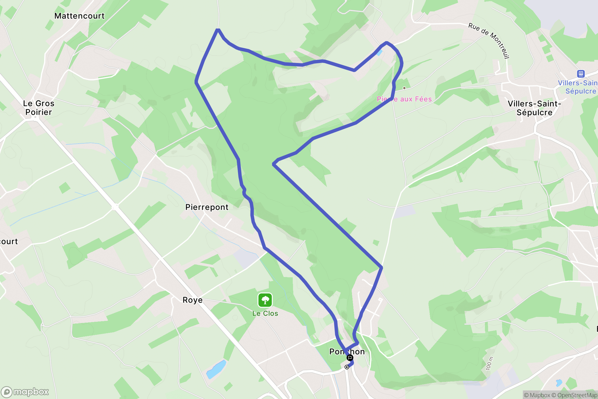 Ponchon : carte du parcours de randonnée - France