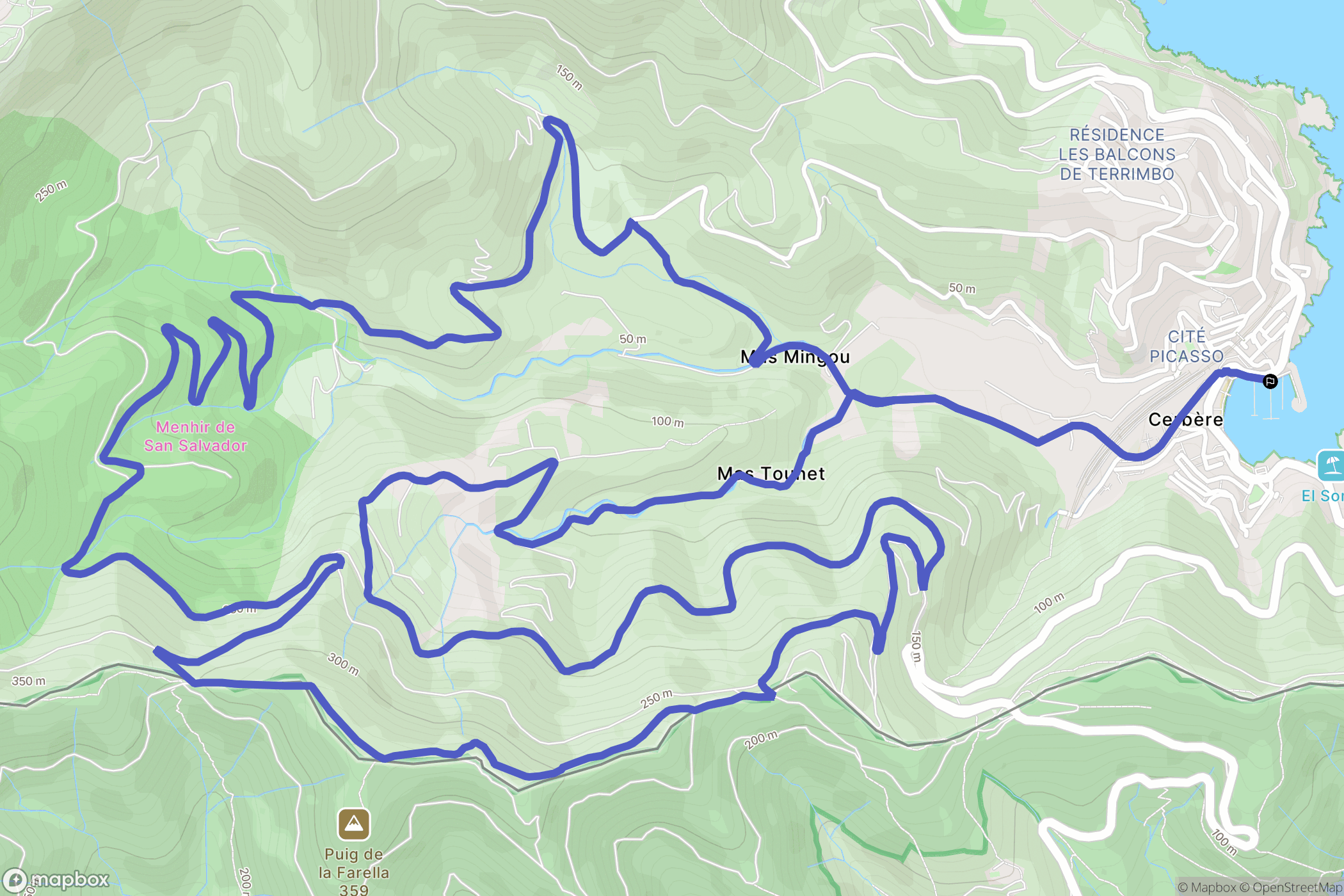 Cerbère : carte du parcours de randonnée - France