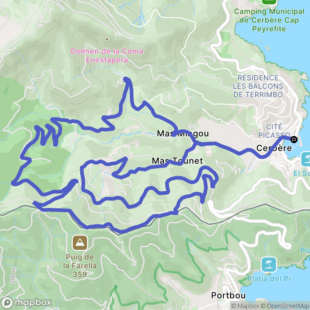 Cerbère : carte du parcours de randonnée - France