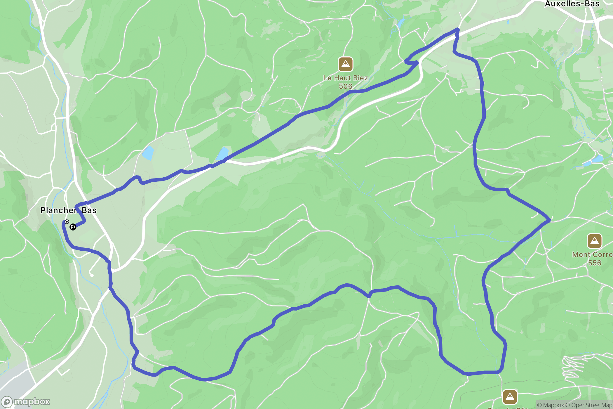 Plancher-Bas : carte du parcours de randonnée - France