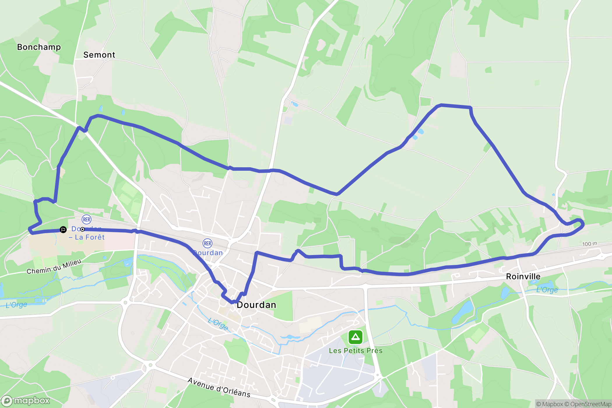 Dourdan : carte du parcours de randonnée - France