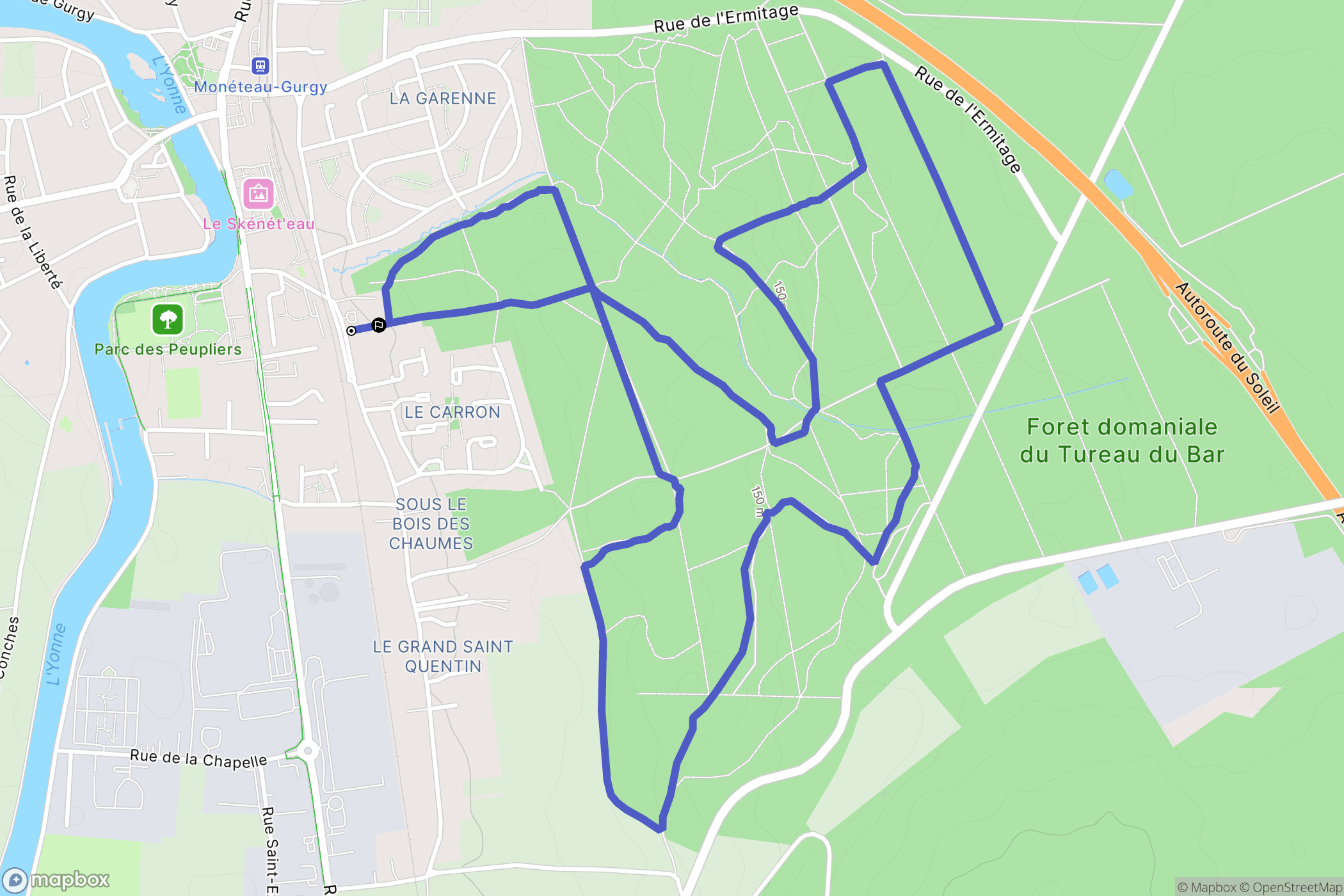 Monéteau : carte du parcours de randonnée - France