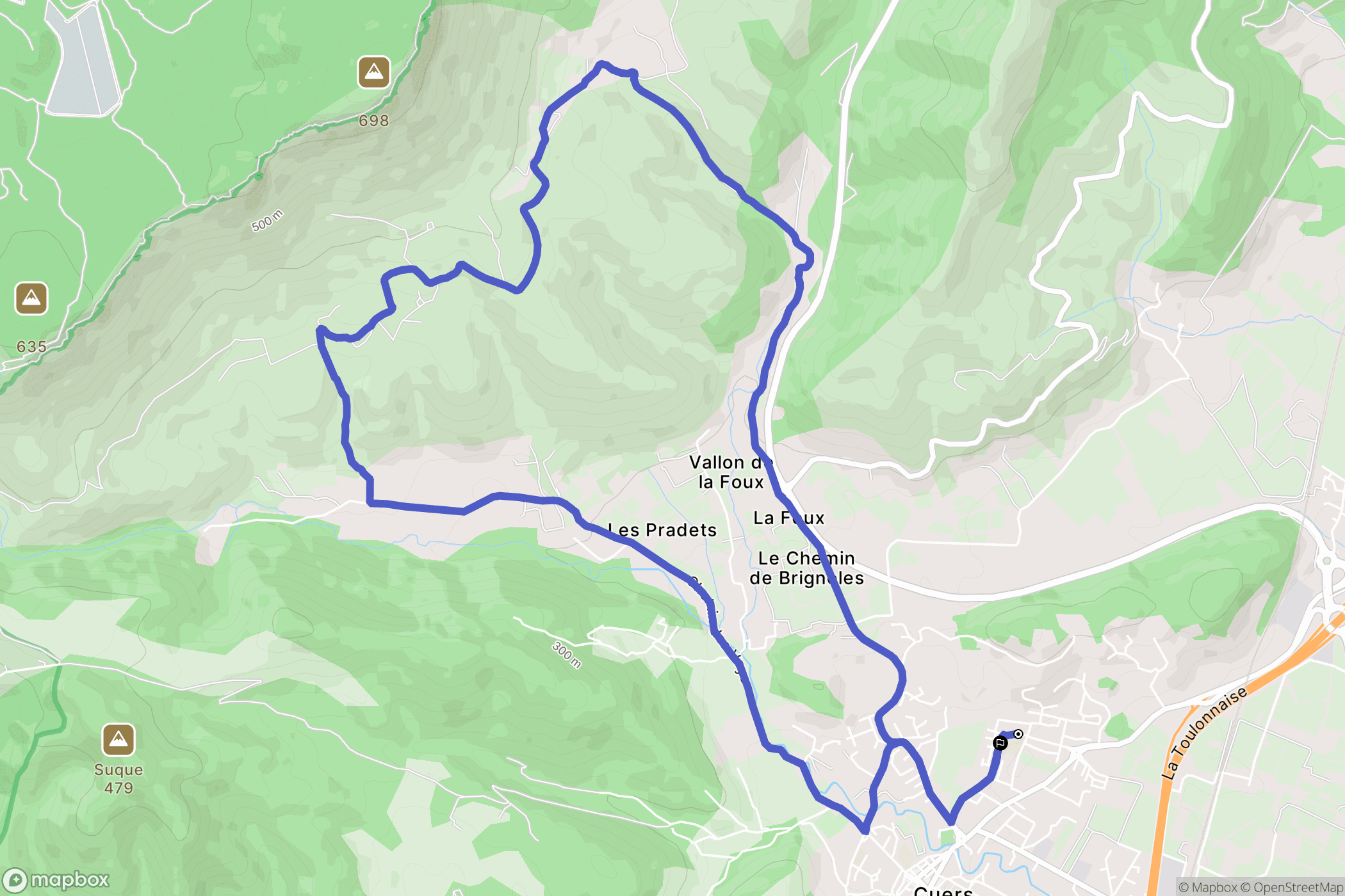 Cuers : carte du parcours de randonnée - France