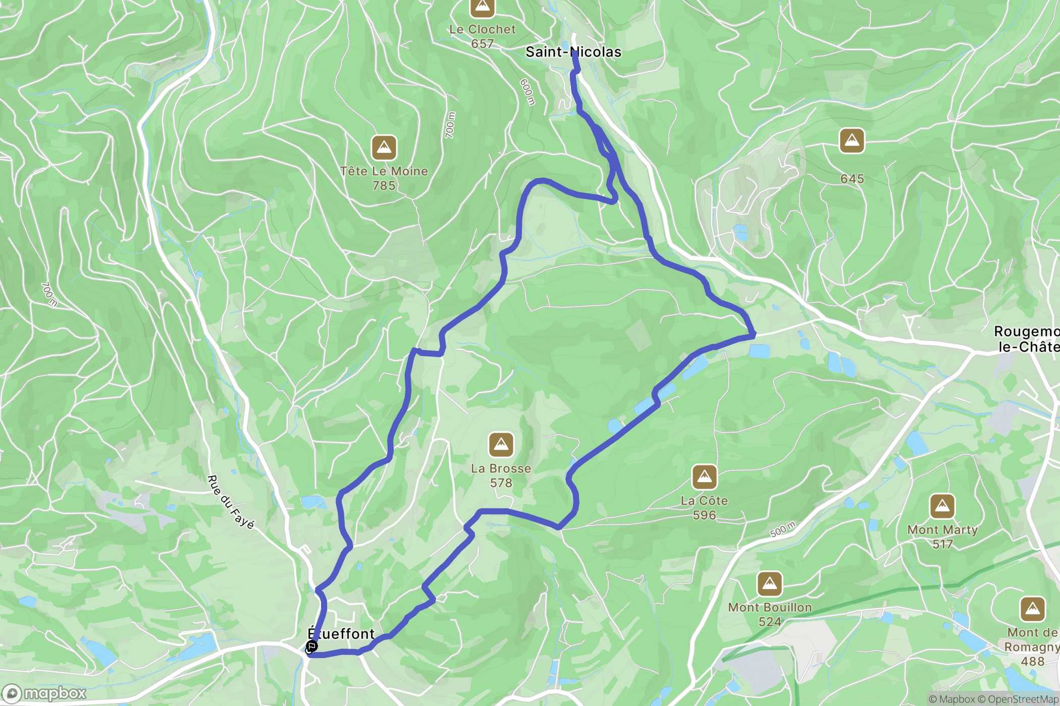 Étueffont : carte du parcours de randonnée - France