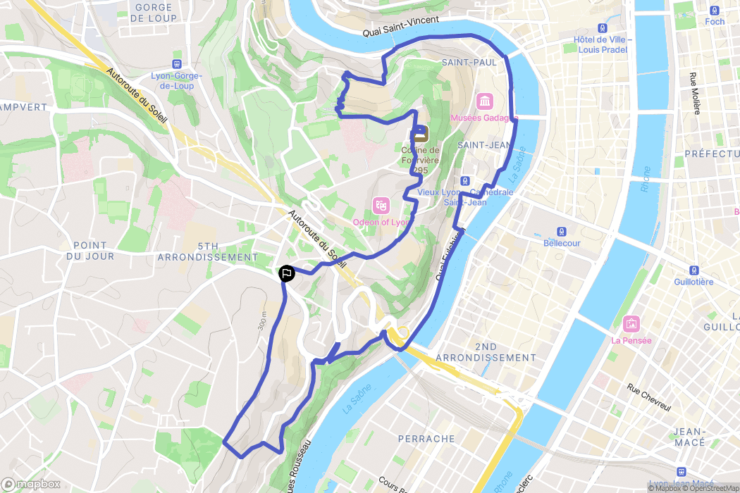 Lyon : carte du parcours de randonnée - France