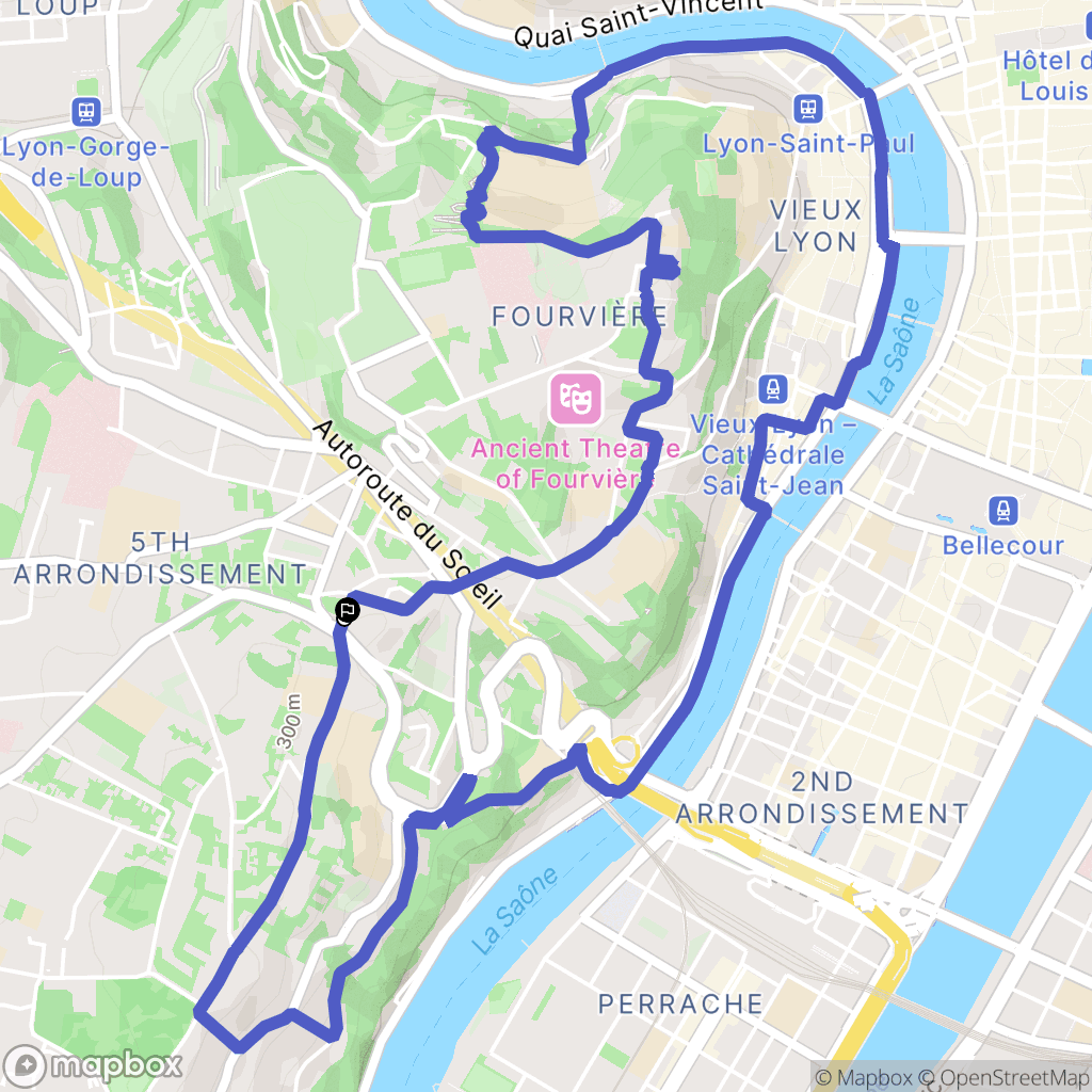 Lyon : carte du parcours de randonnée - France