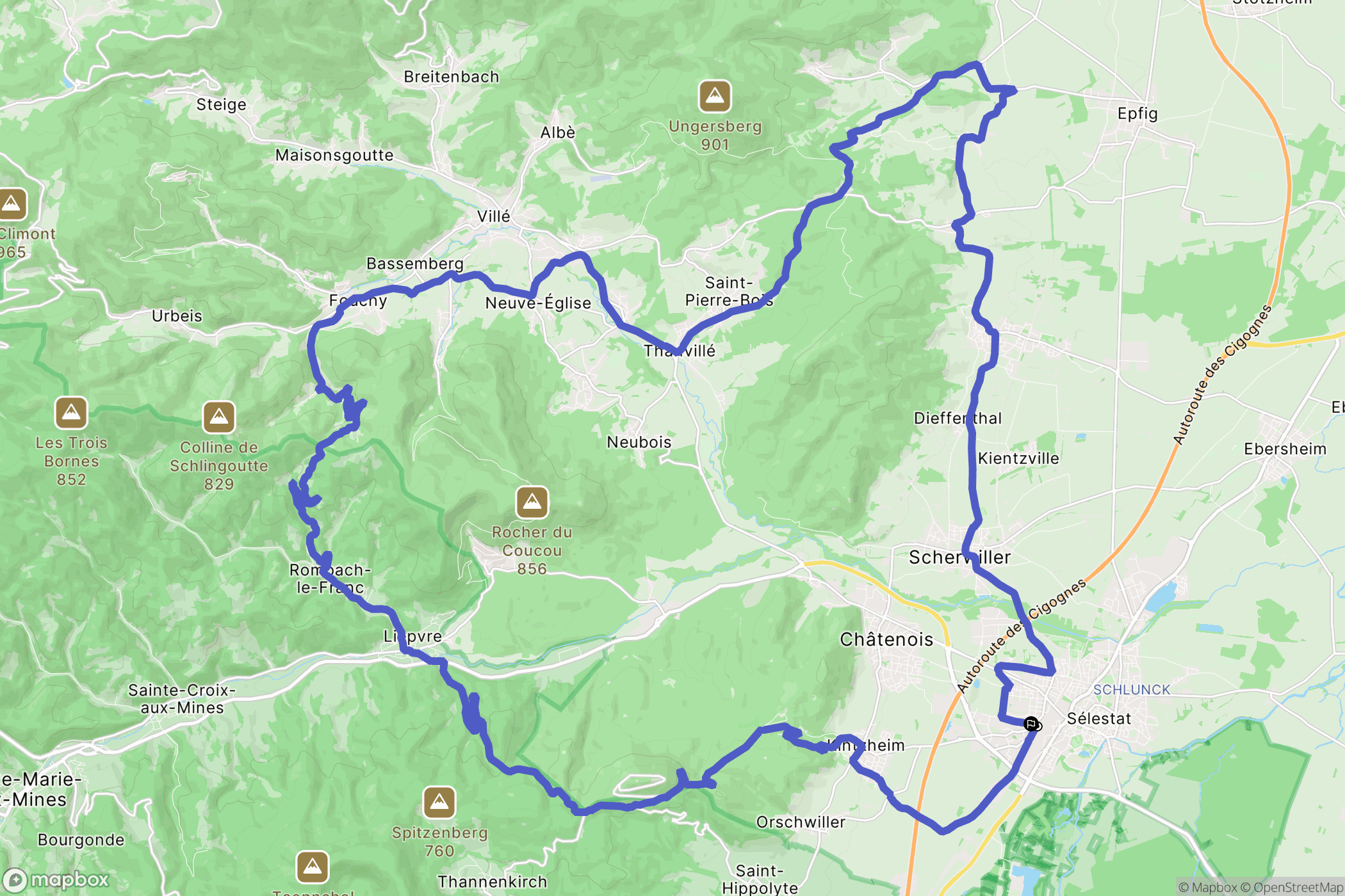 Sélestat : carte du parcours de randonnée - France