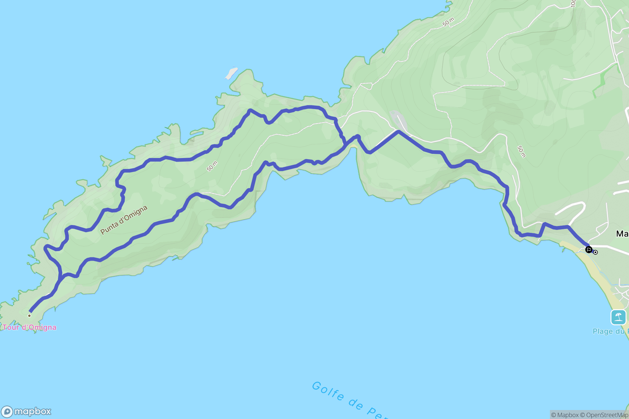 Cargèse : carte du parcours de randonnée - France