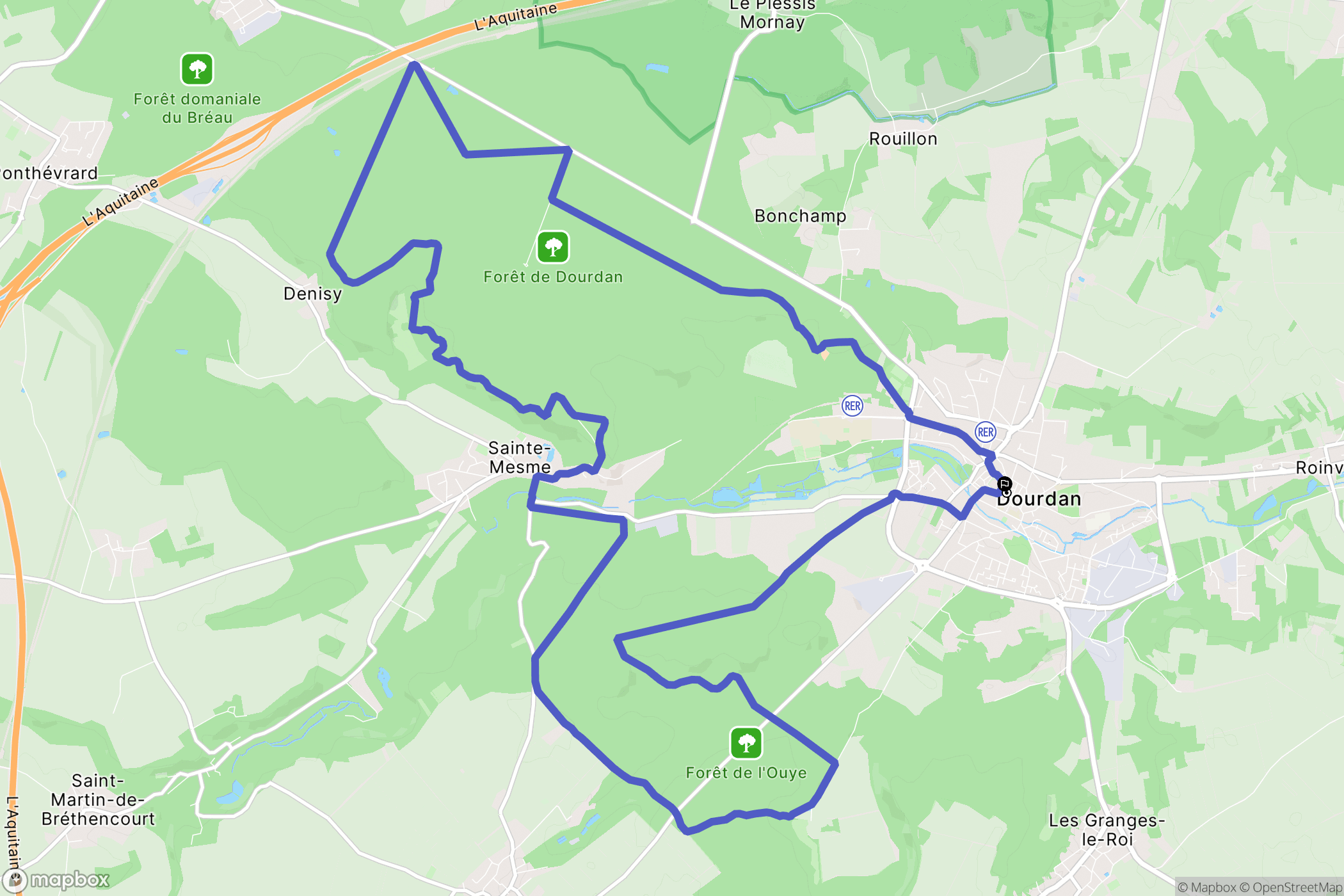 Dourdan : carte du parcours de randonnée - France