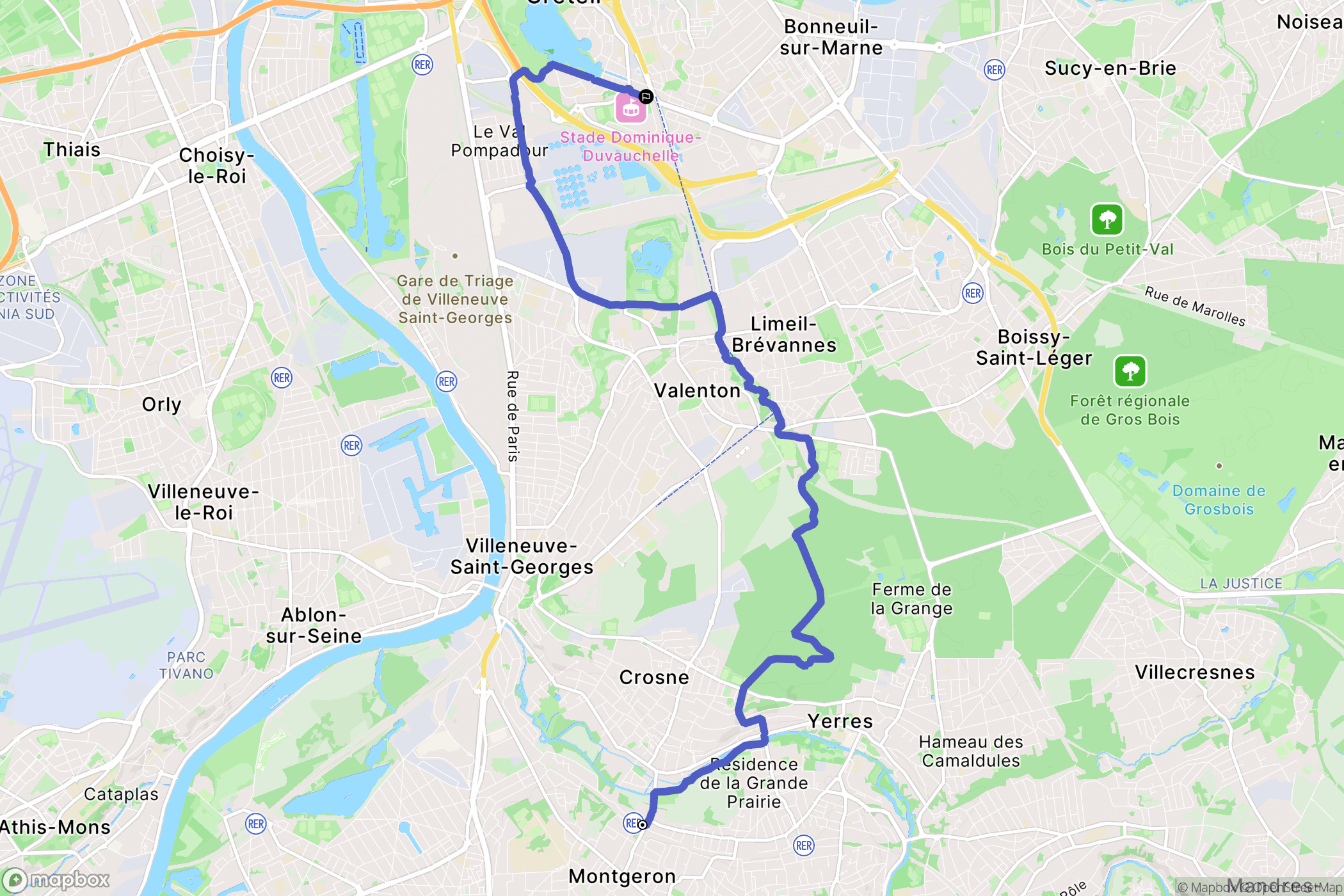 Montgeron : carte du parcours de randonnée - France