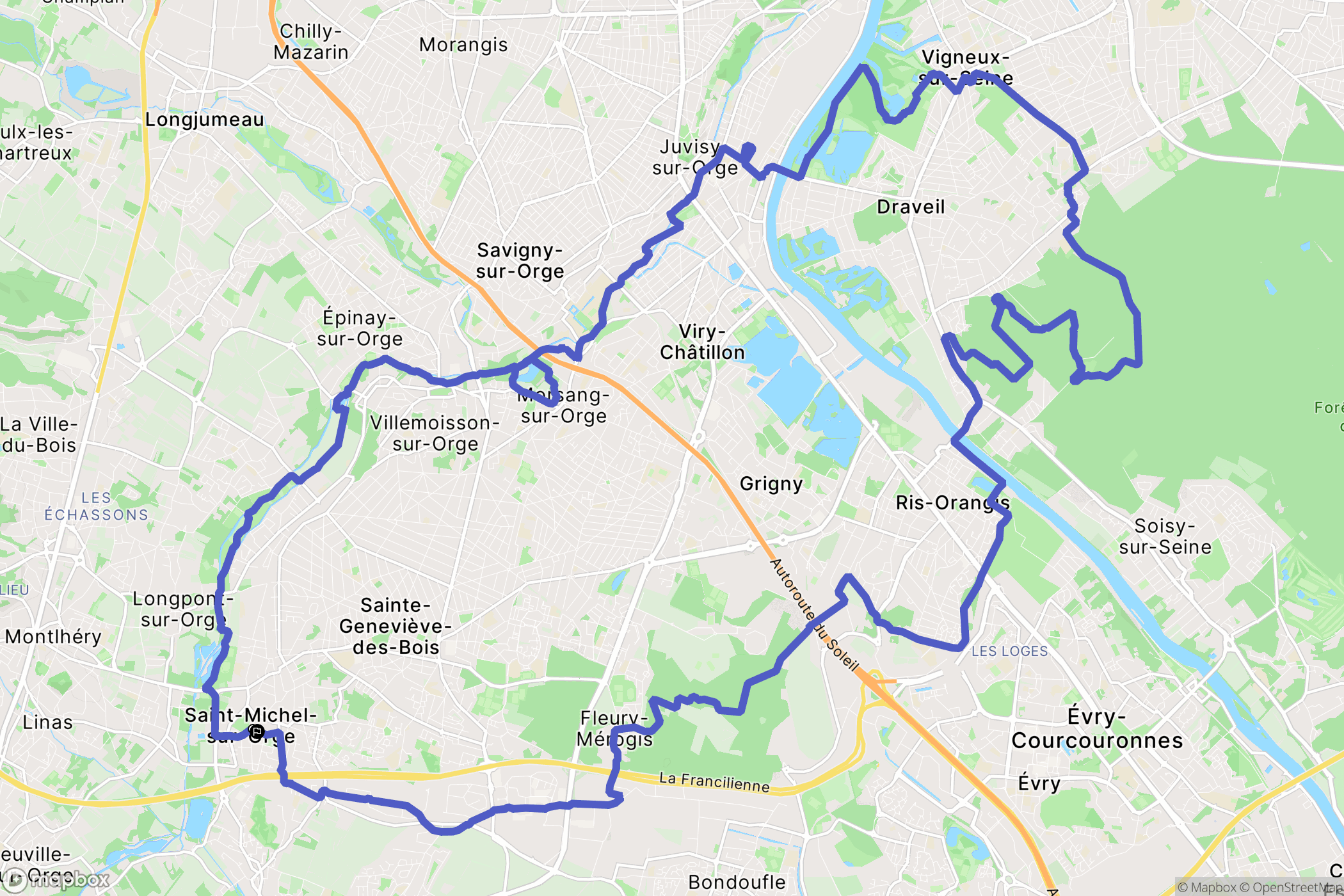 Saint-Michel-sur-Orge : carte du parcours de randonnée - France