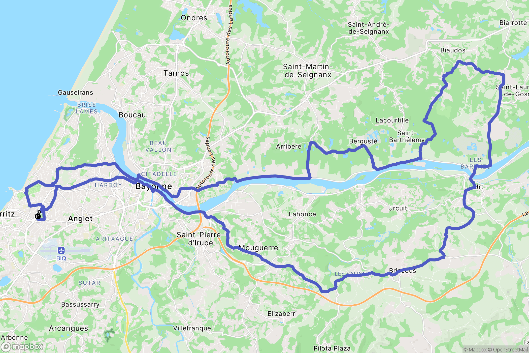 Biarritz : carte du parcours de randonnée - France