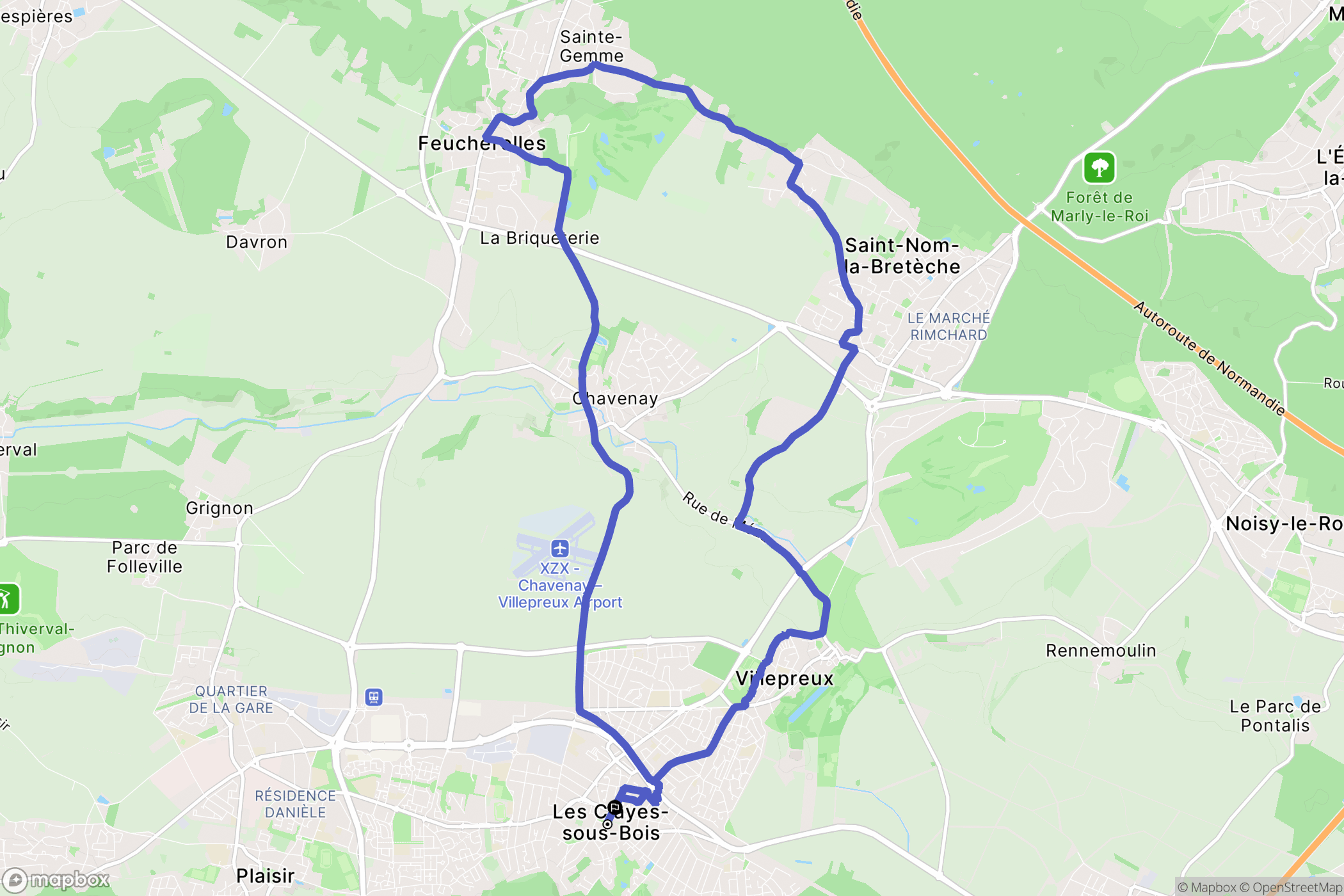 Les Clayes-sous-Bois : carte du parcours de randonnée - France