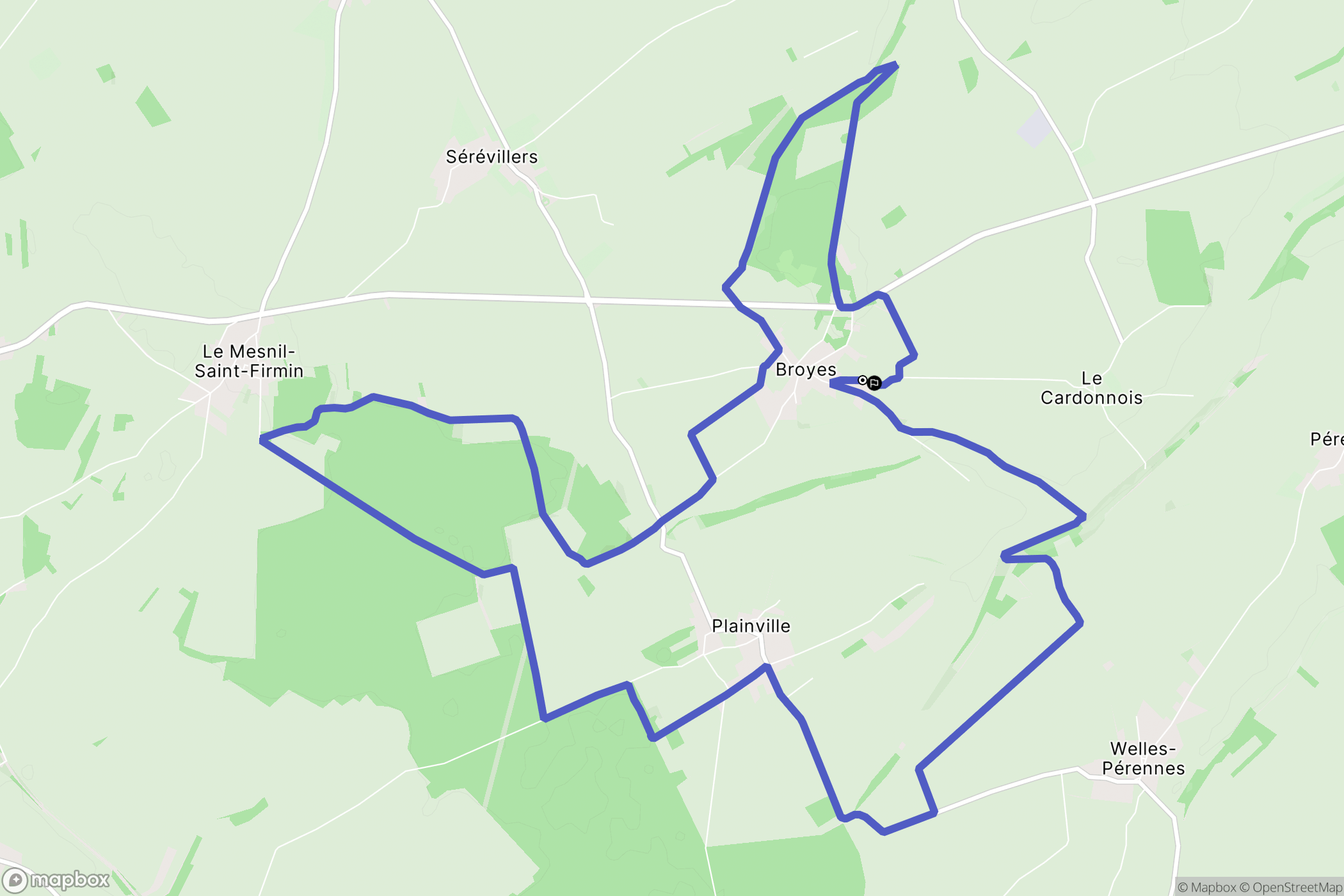 Broyes : carte du parcours de randonnée - France