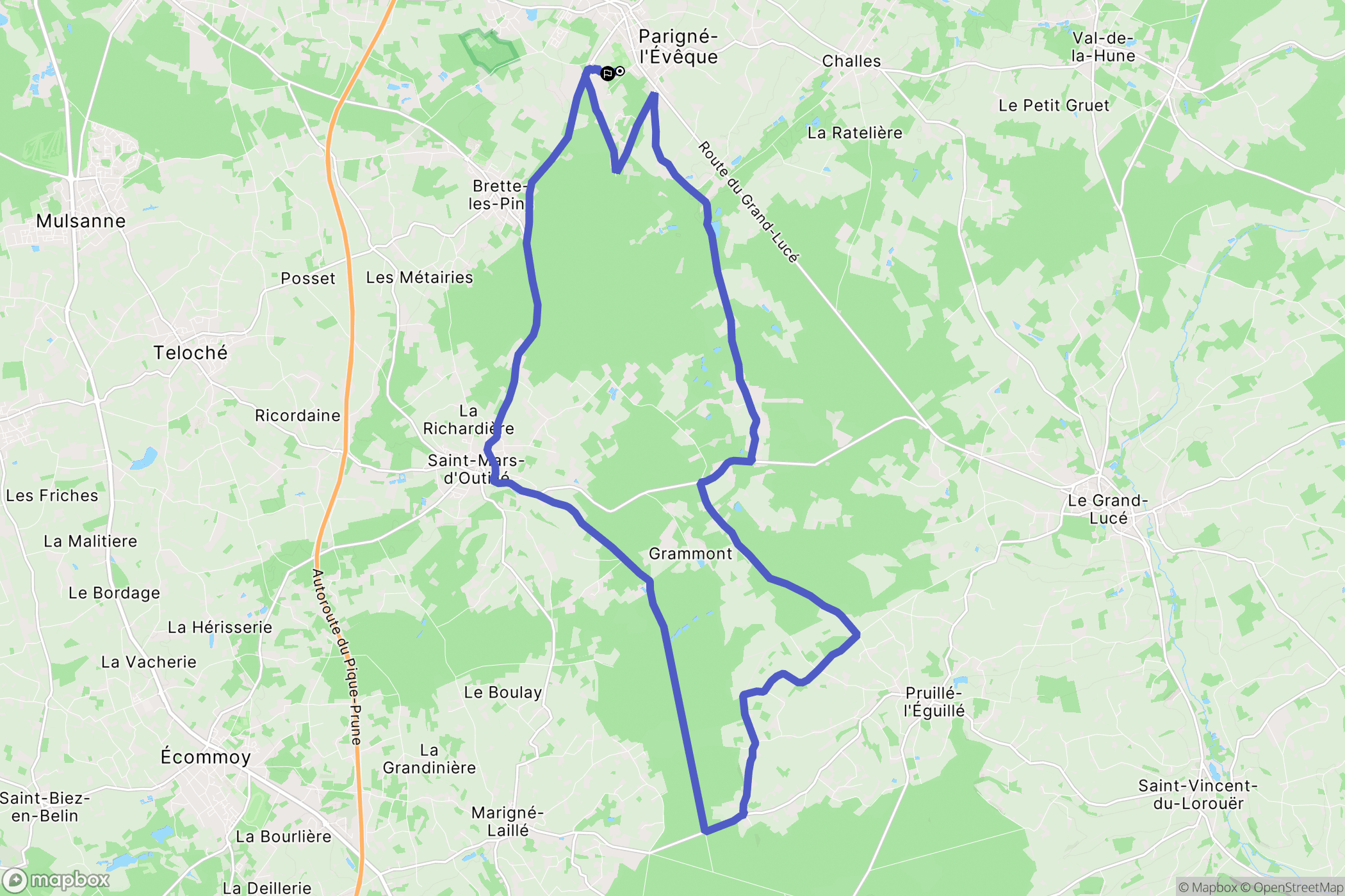 Parigné-l'Évêque : carte du parcours de randonnée - France