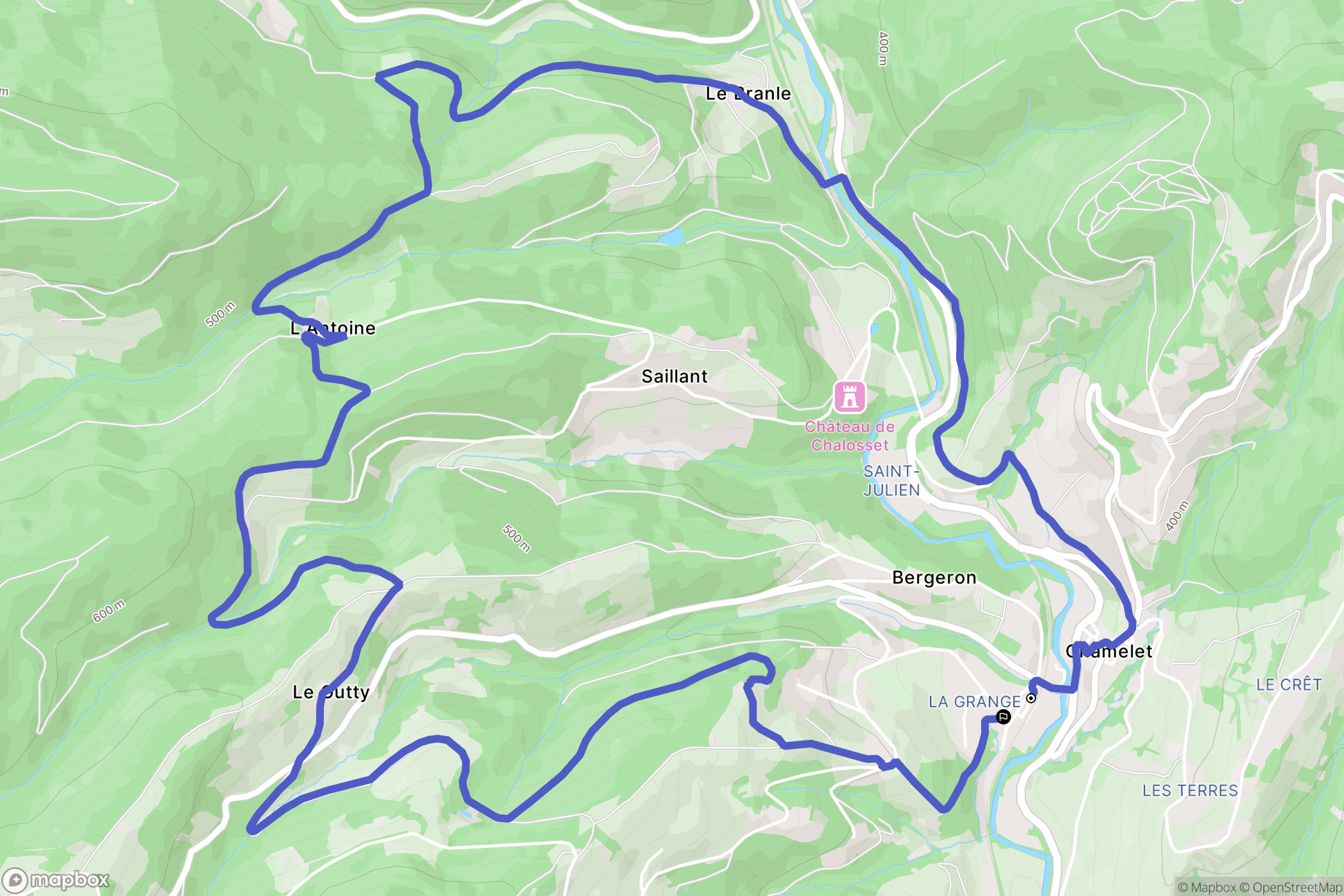 Chamelet : carte du parcours de randonnée - France