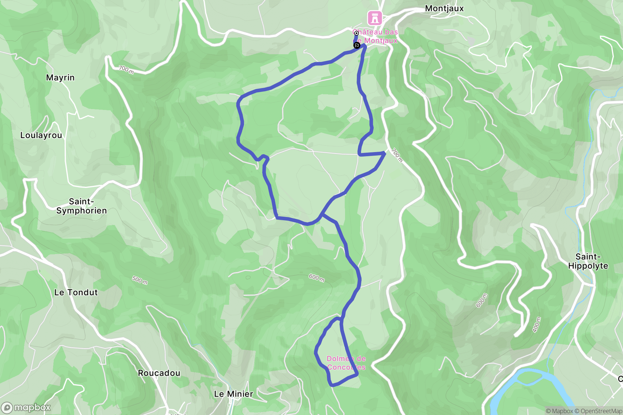 Montjaux : carte du parcours de randonnée - France
