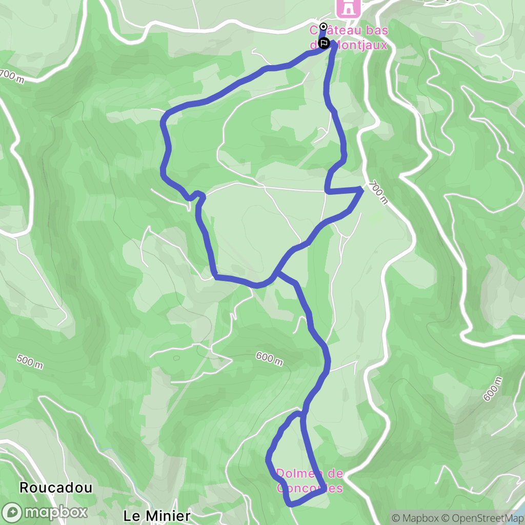 Montjaux : carte du parcours de randonnée - France
