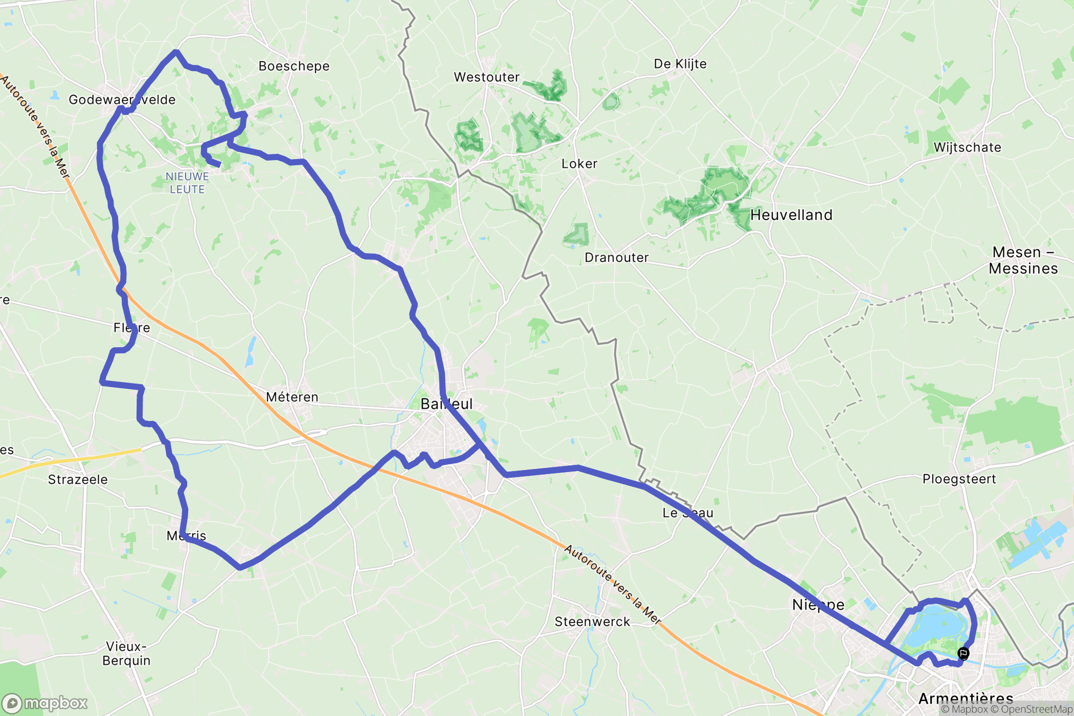 Armentières : carte du parcours de randonnée - France