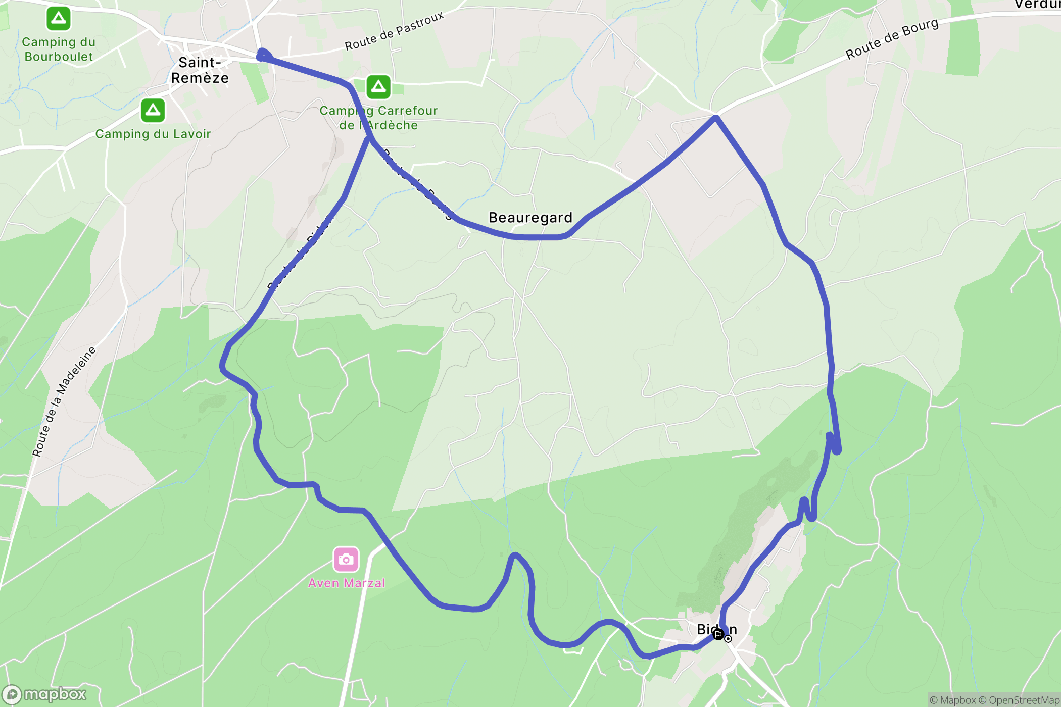 Bidon : carte du parcours de randonnée - France