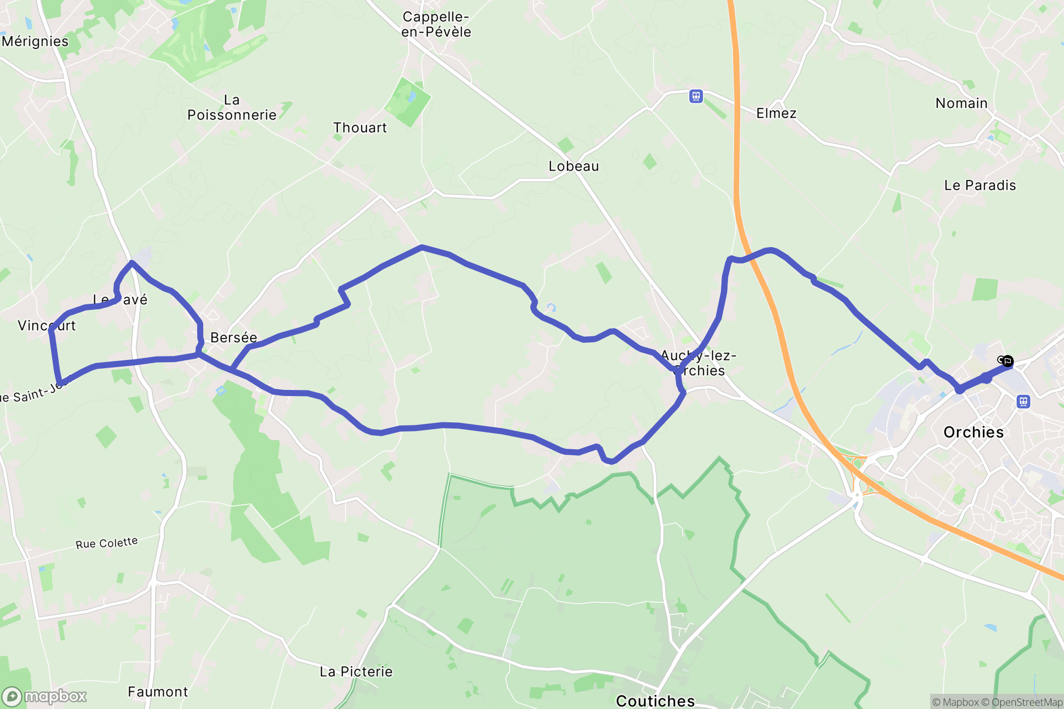 Orchies : carte du parcours de randonnée - France